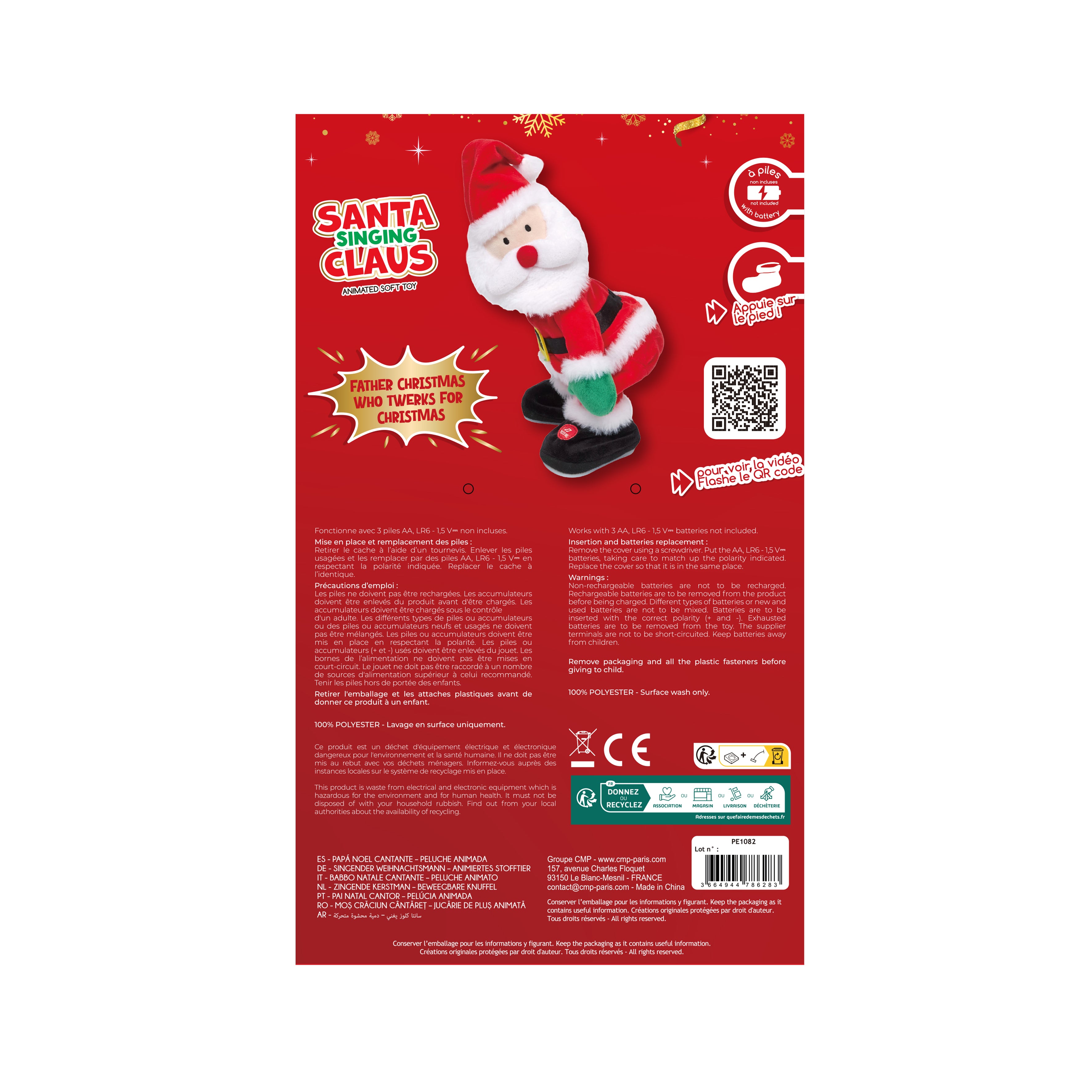 PELUCHE PERE NOEL CHANTEUR A PILES
