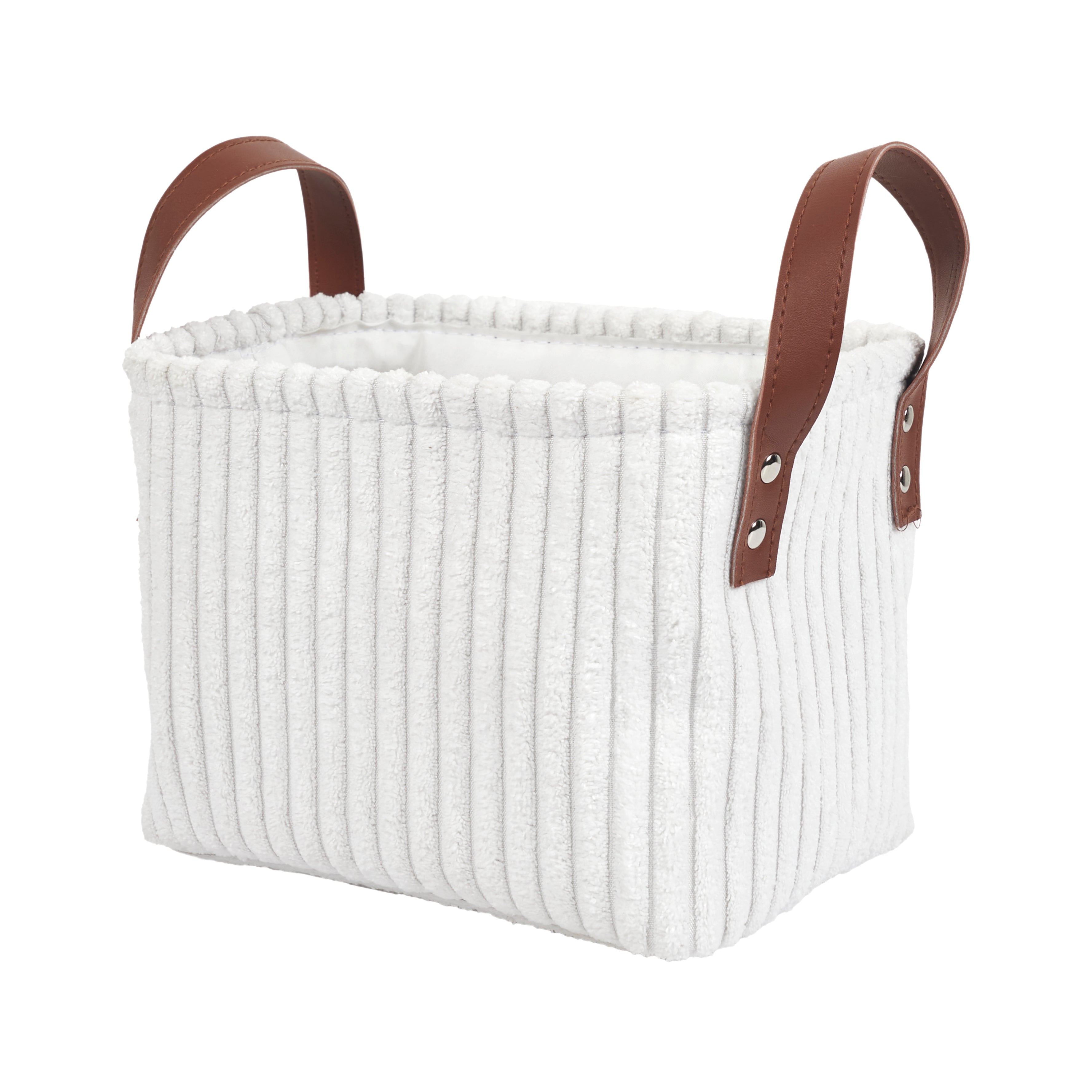 PANIER RANGEMENT BLANC VELOURS COTELE X3 H20CM