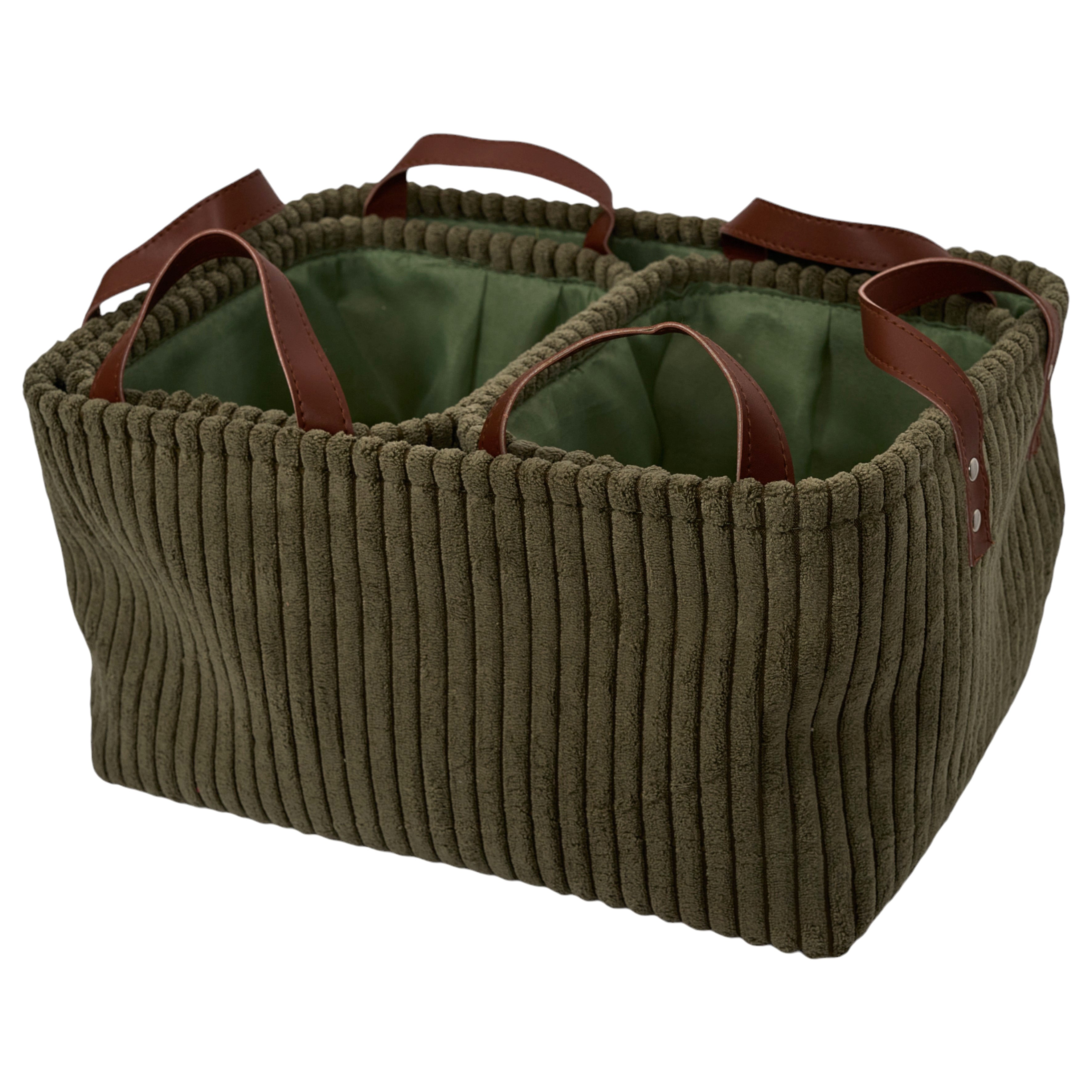 PANIER RANGEMENT VERT VELOURS COTELE X3 H20CM