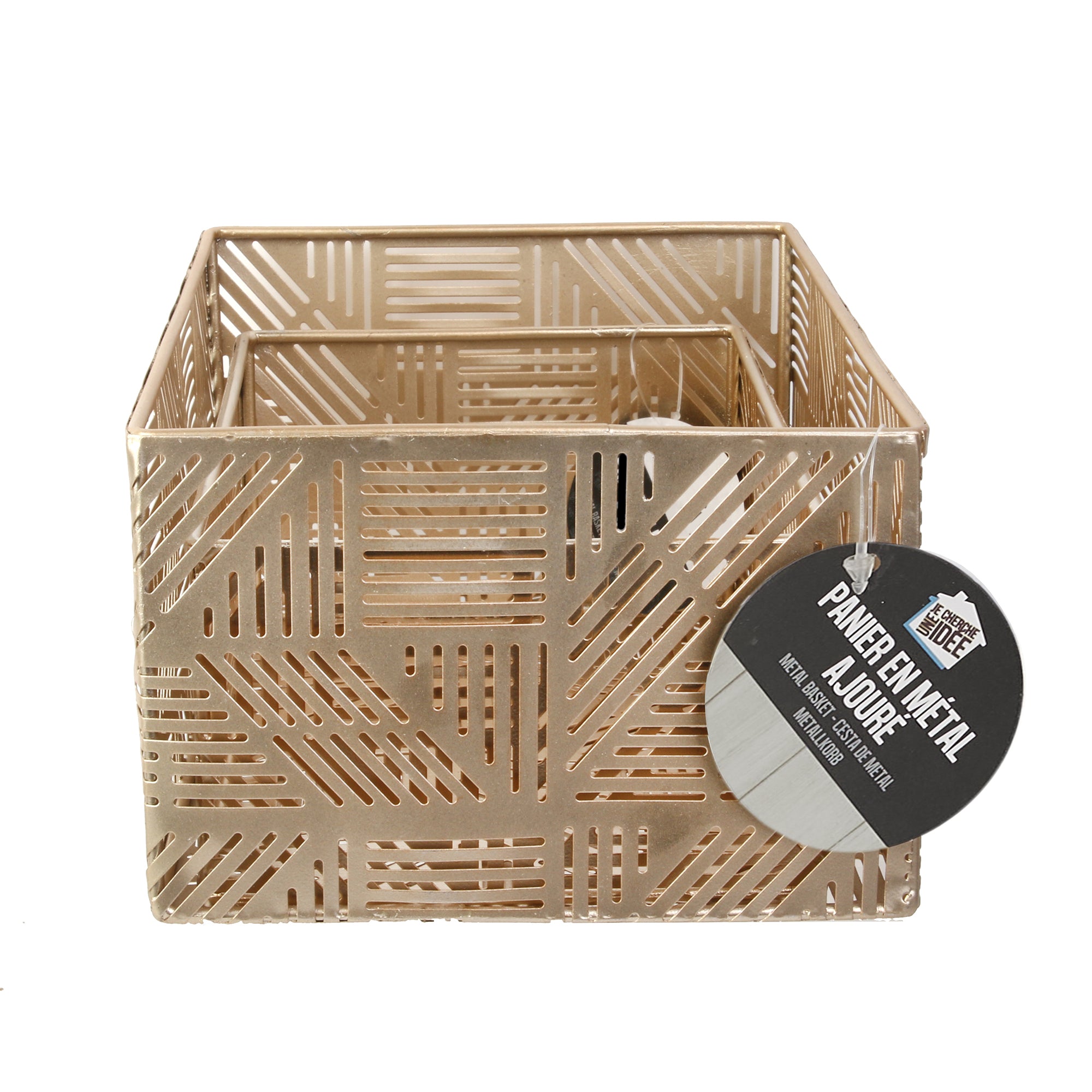 PANIER METAL AJOURE DORE RAYURE X2