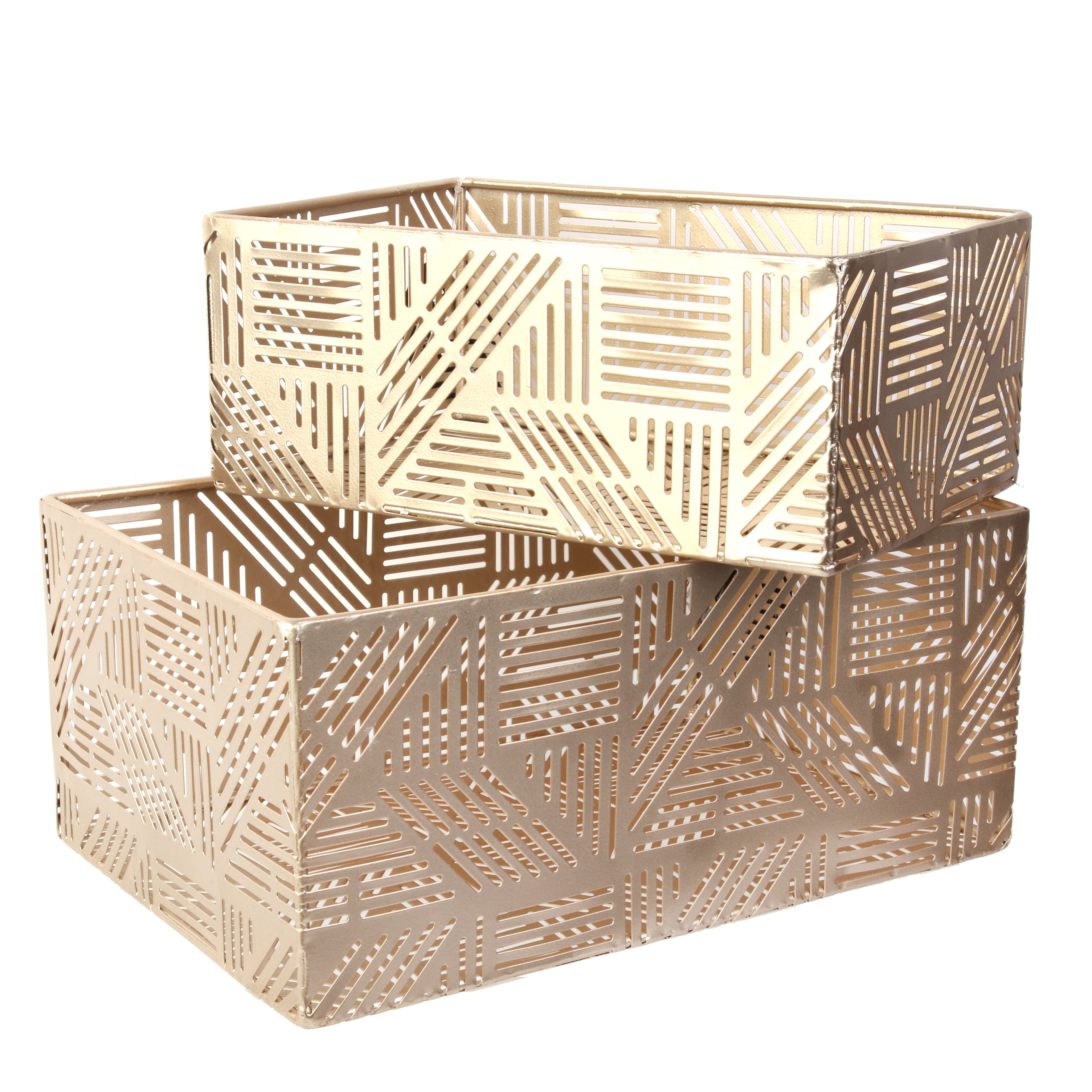 PANIER METAL AJOURE DORE RAYURE X2
