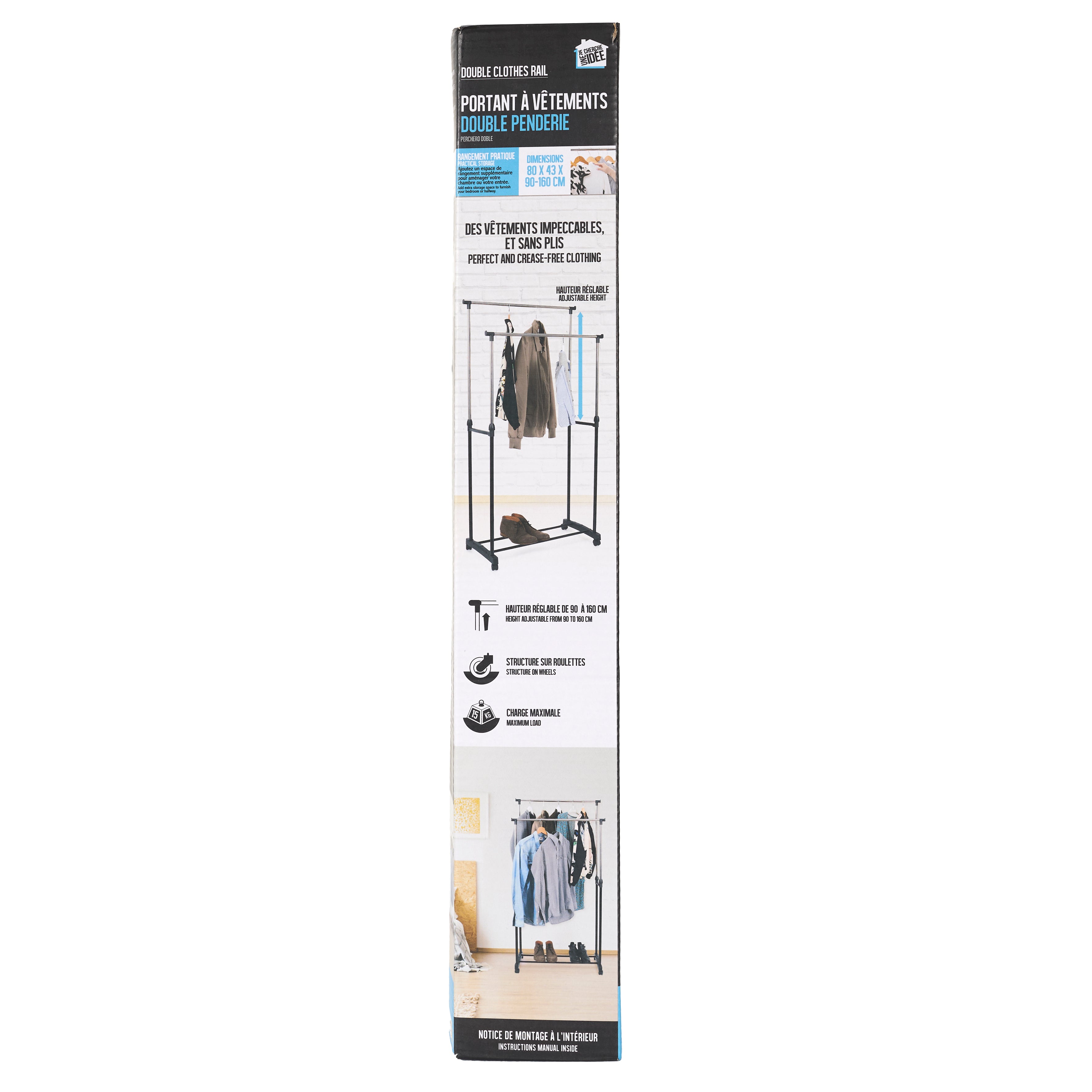 PORTANT METAL ROULETTE DOUBLE 80X43X160CM