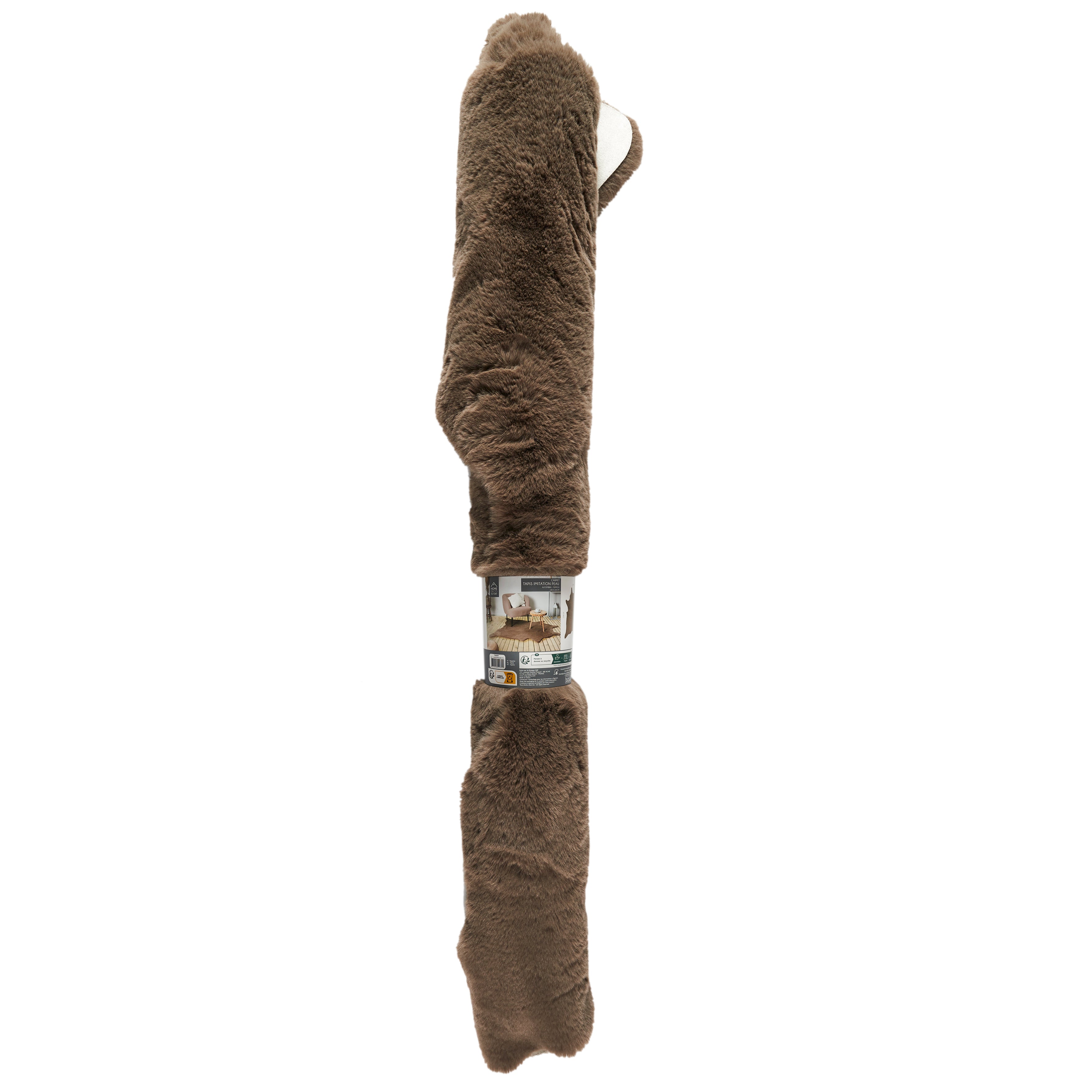 TAPIS FORME PEAU DE BETE FAUSSE FOURR TAUPE