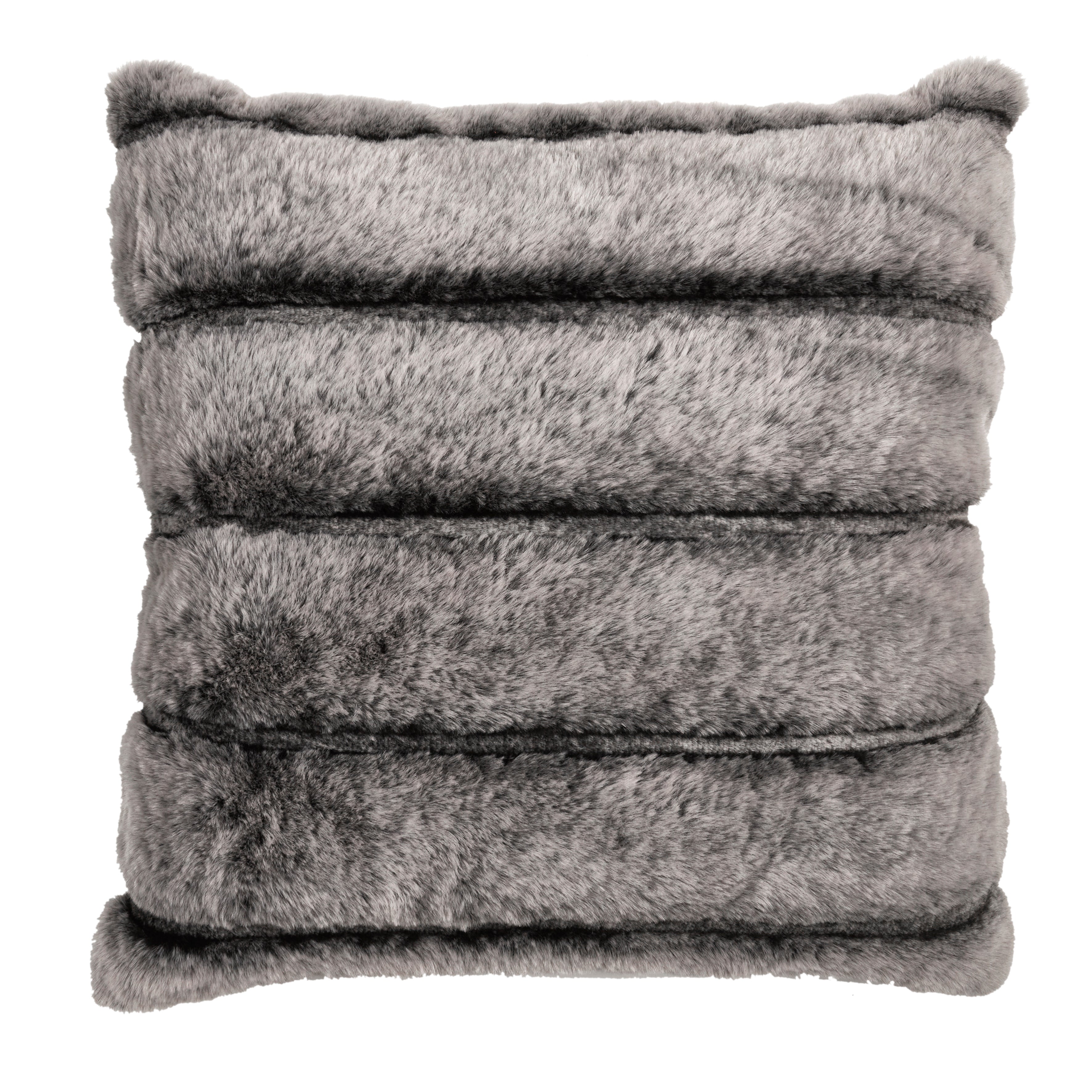 COUSSIN IMIT FOURRURE GRIS FONCE RAYE 40X40CM