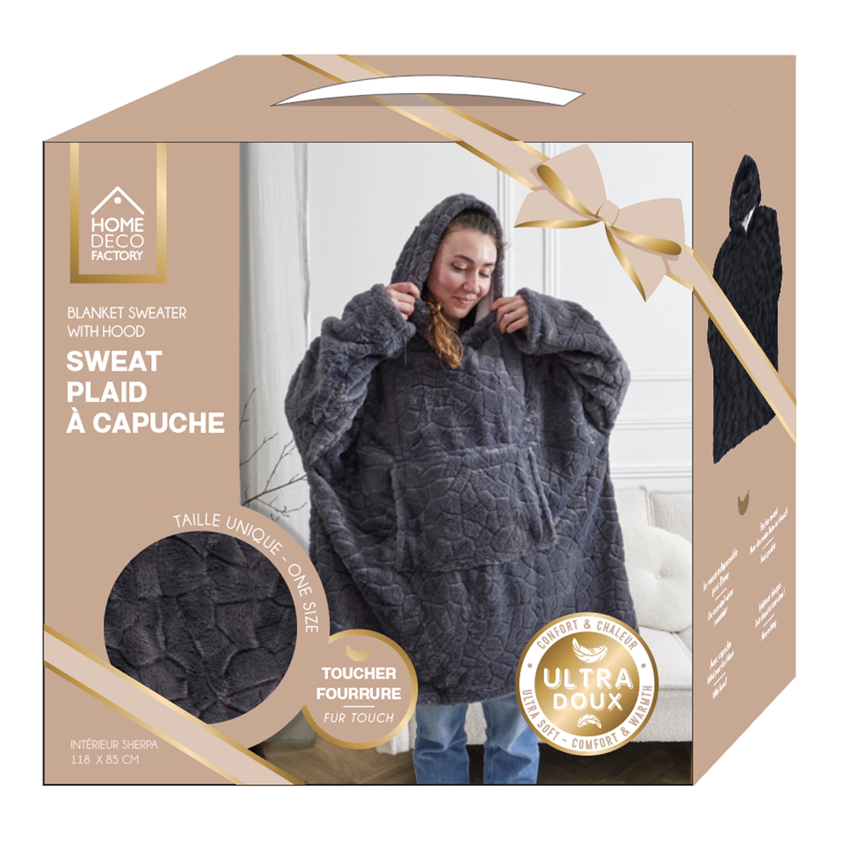SWEAT PLAID FAUSSE FOURRURE GRIS FONCE