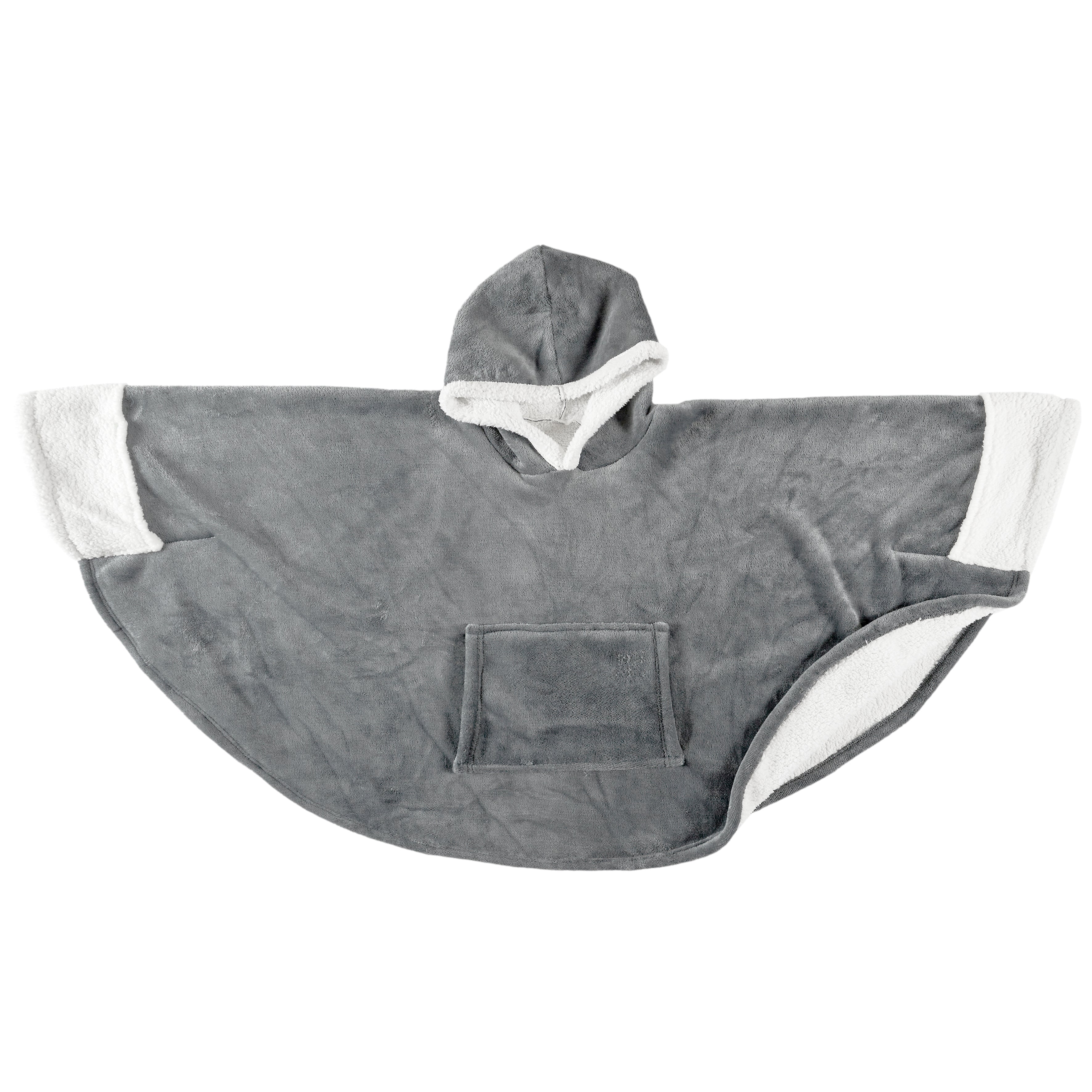 PLAID PONCHO GRIS FONCE MANCHES INT SHERPA