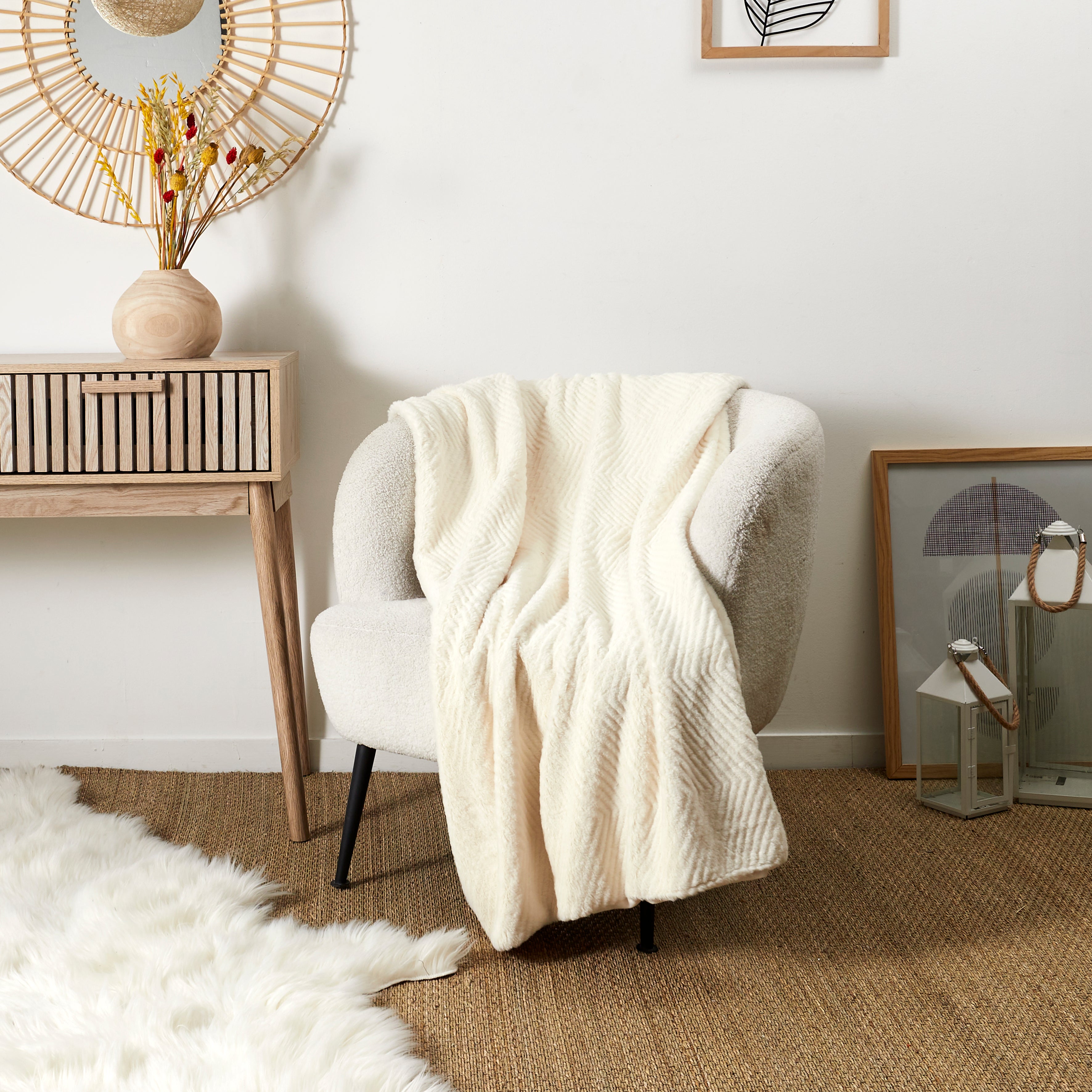 PLAID FAUSSE FOURRURE BLANC