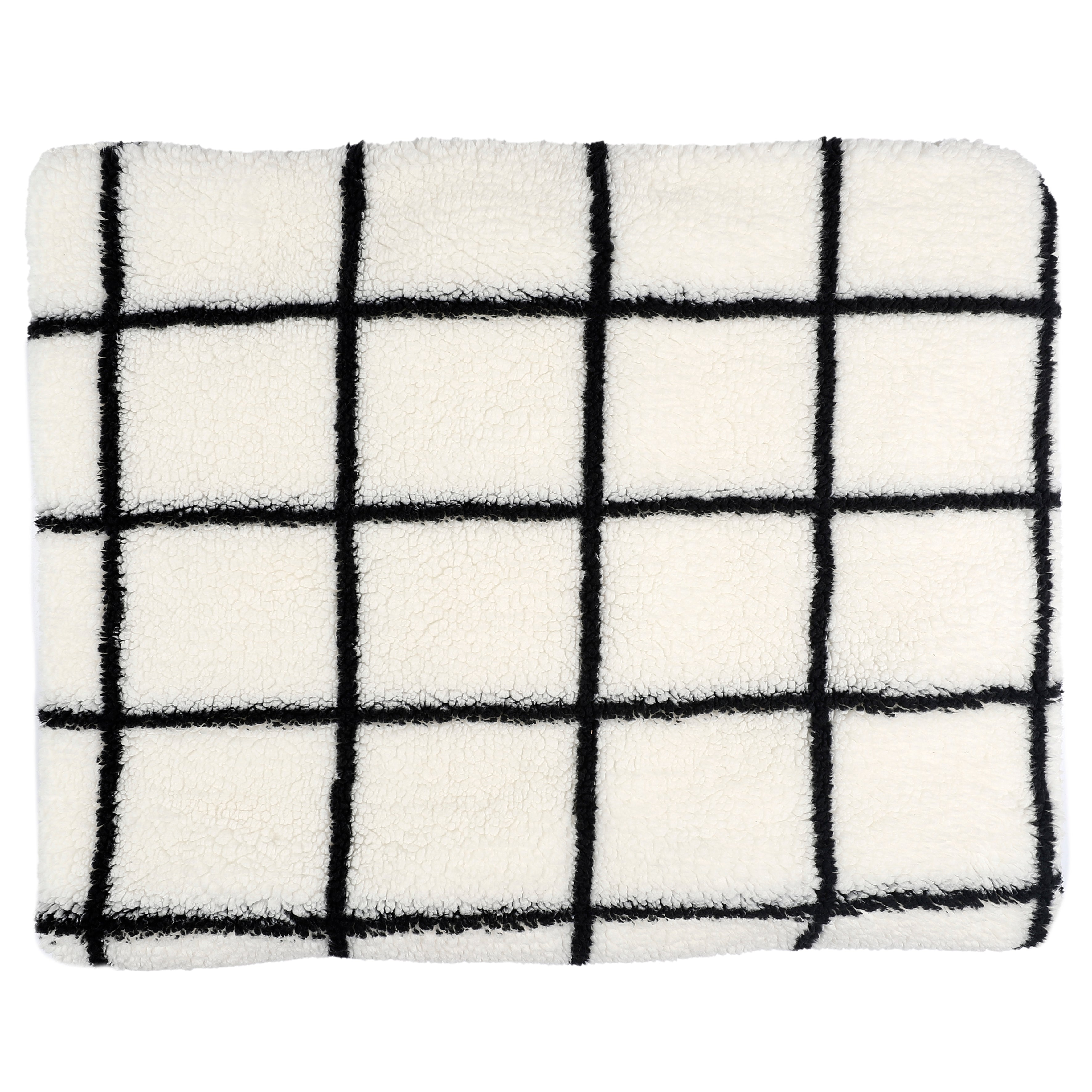 PLAID SHERPA BLANC CARREAUX NOIR 130X160CM
