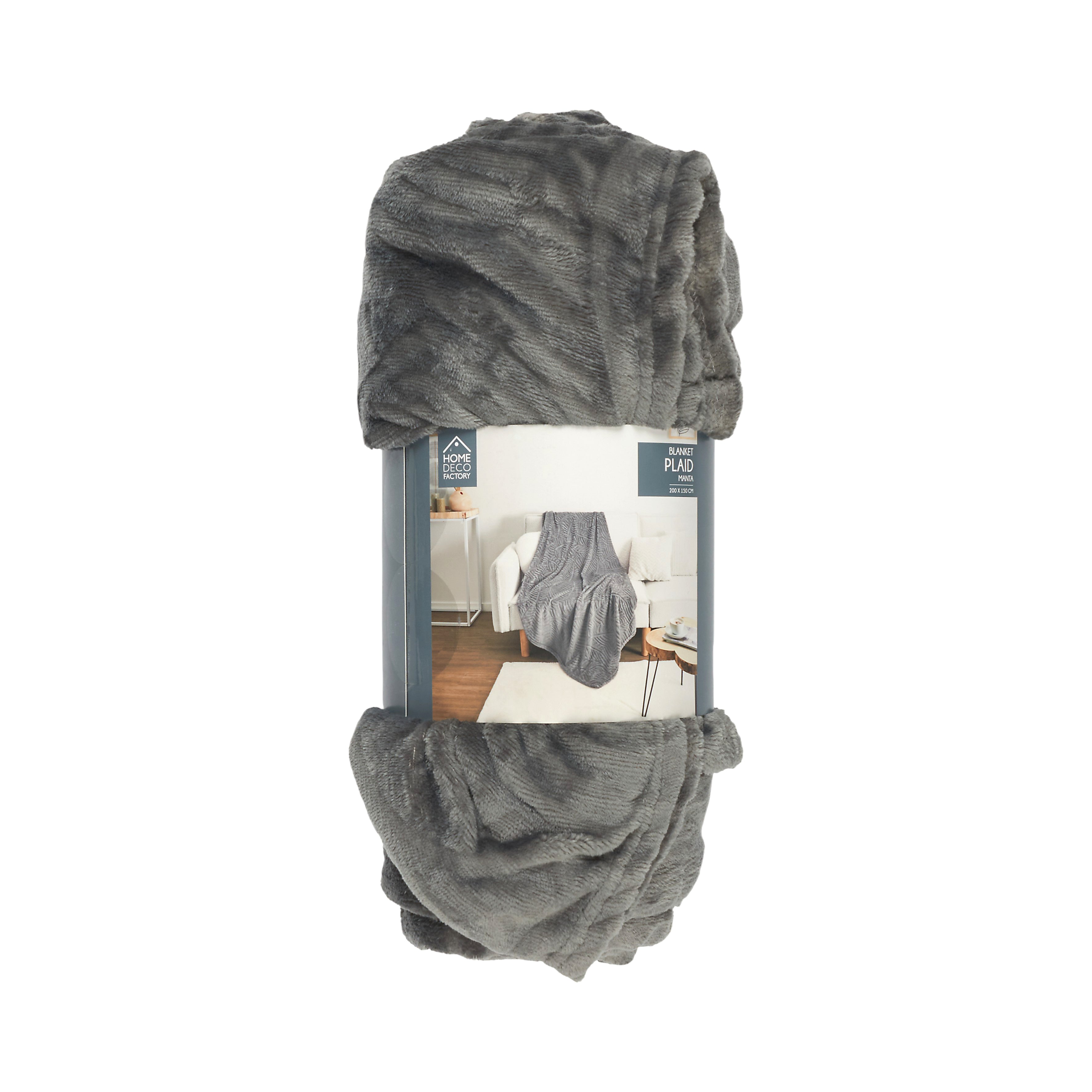 PLAID FLANELLE EMBOSSE GRIS FONCE 150X200CM