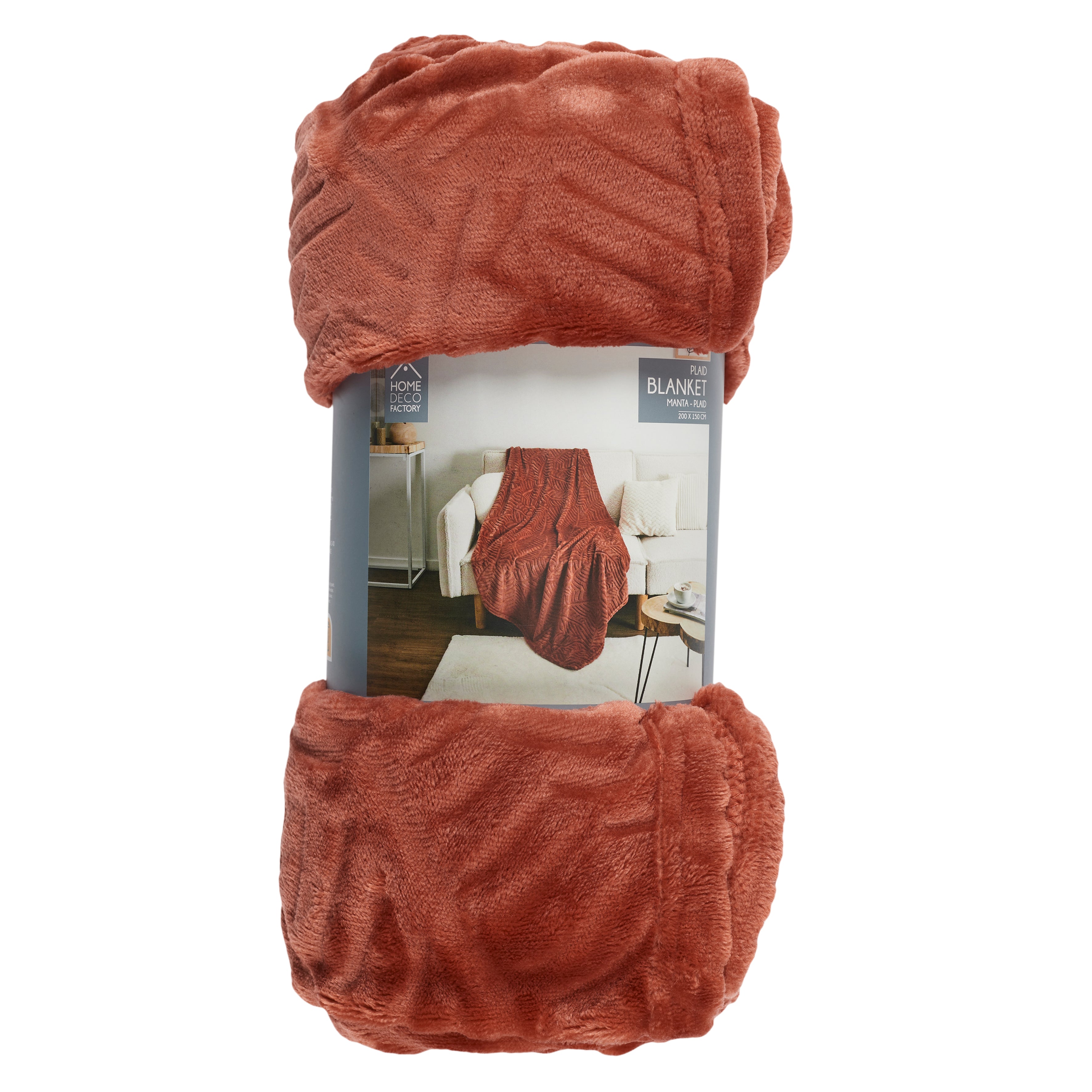 PLAID FLANELLE EMBOSSE TERRACOTTA 150X200CM