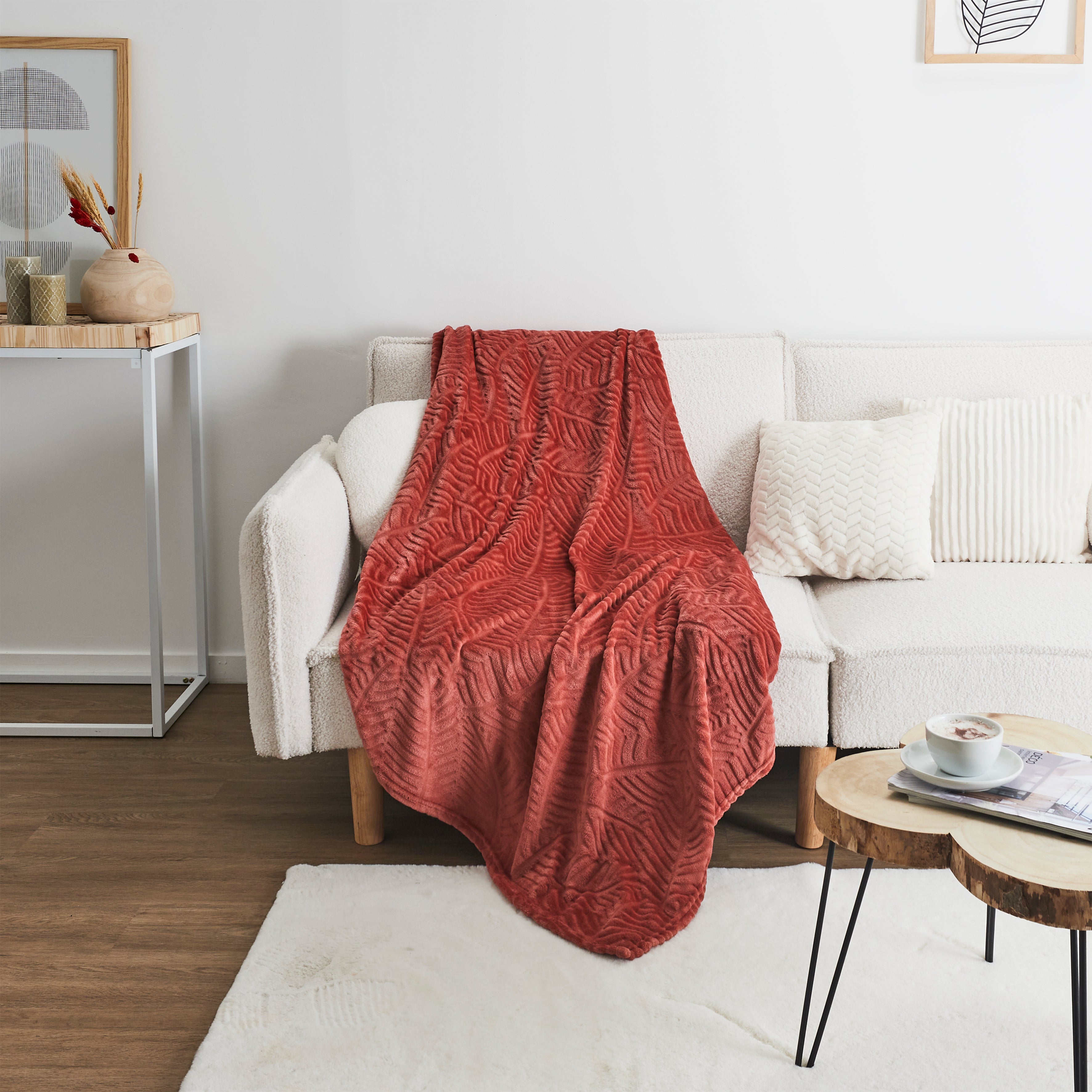 PLAID FLANELLE EMBOSSE TERRACOTTA 150X200CM