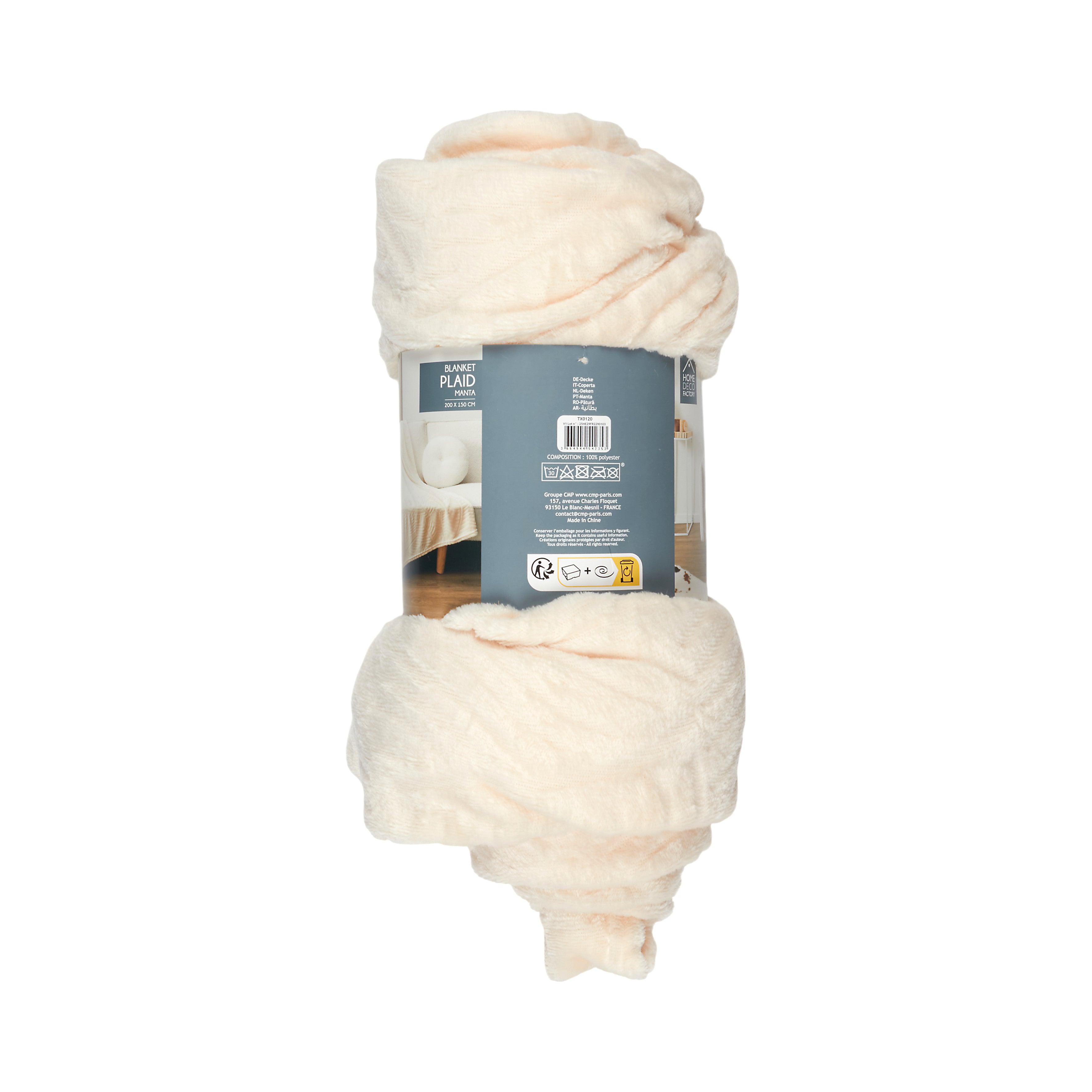 PLAID FLANELLE EMBOSSE CREME 150X200CM
