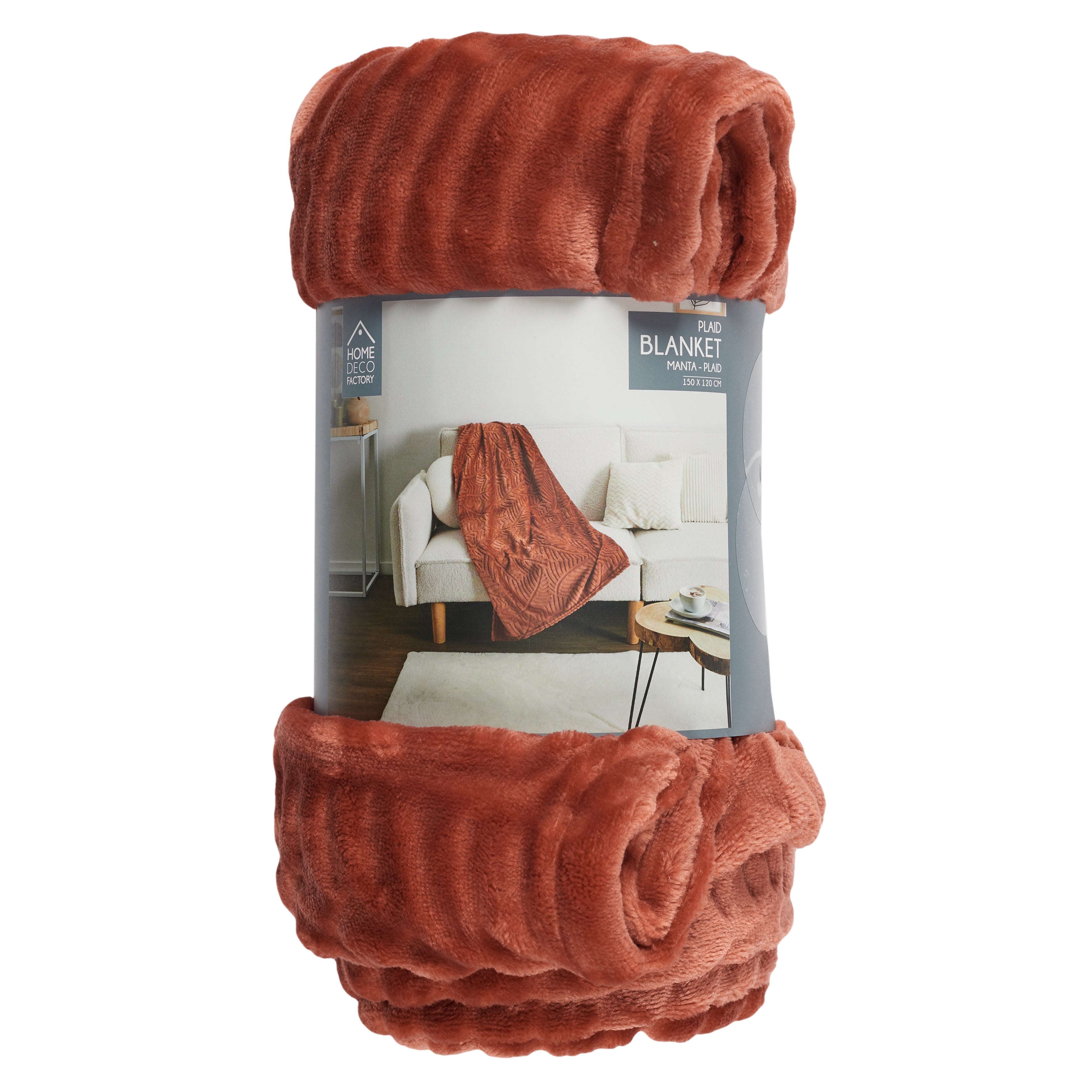 PLAID FLANELLE EMBOSSE TERRACOTTA 120X150CM