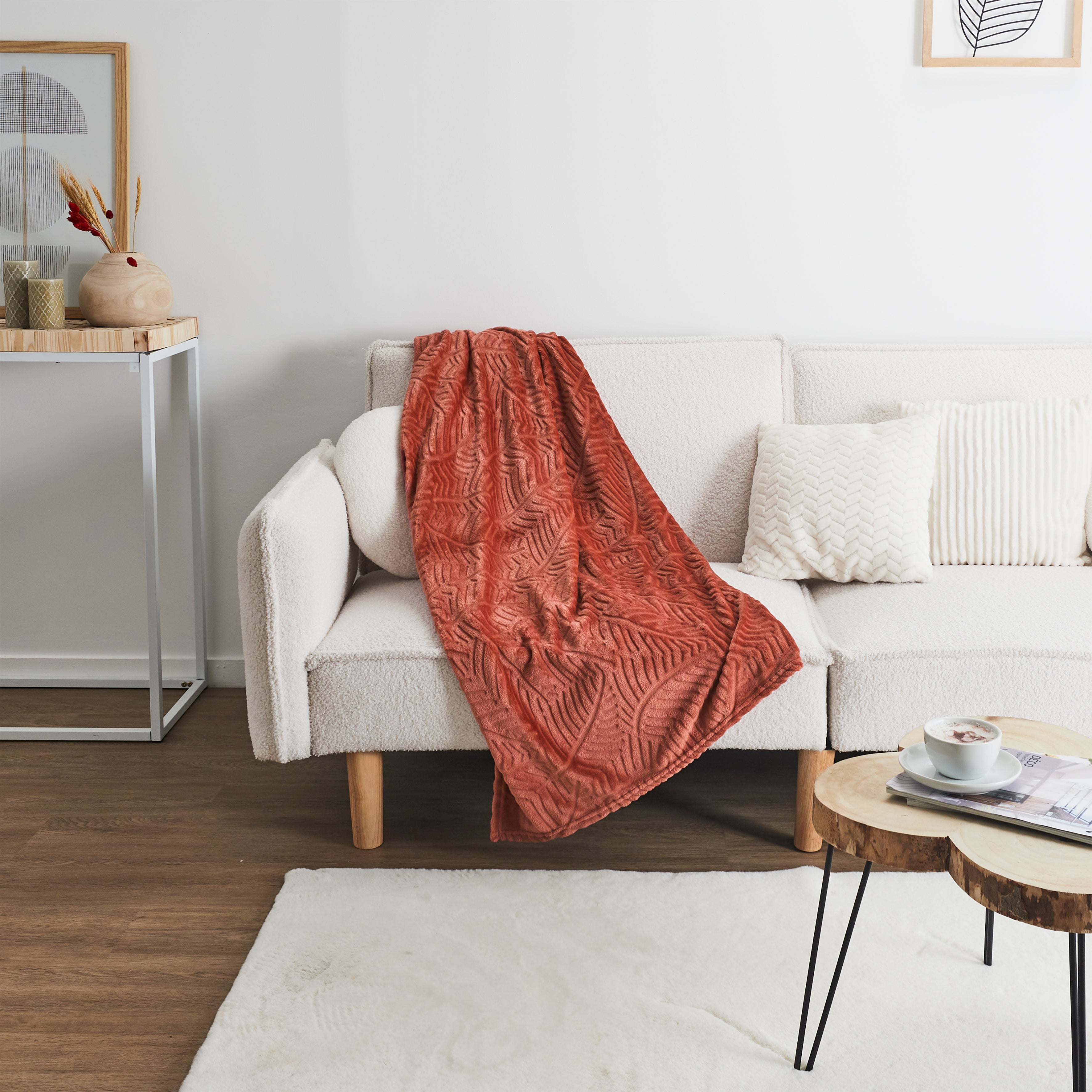 PLAID FLANELLE EMBOSSE TERRACOTTA 120X150CM