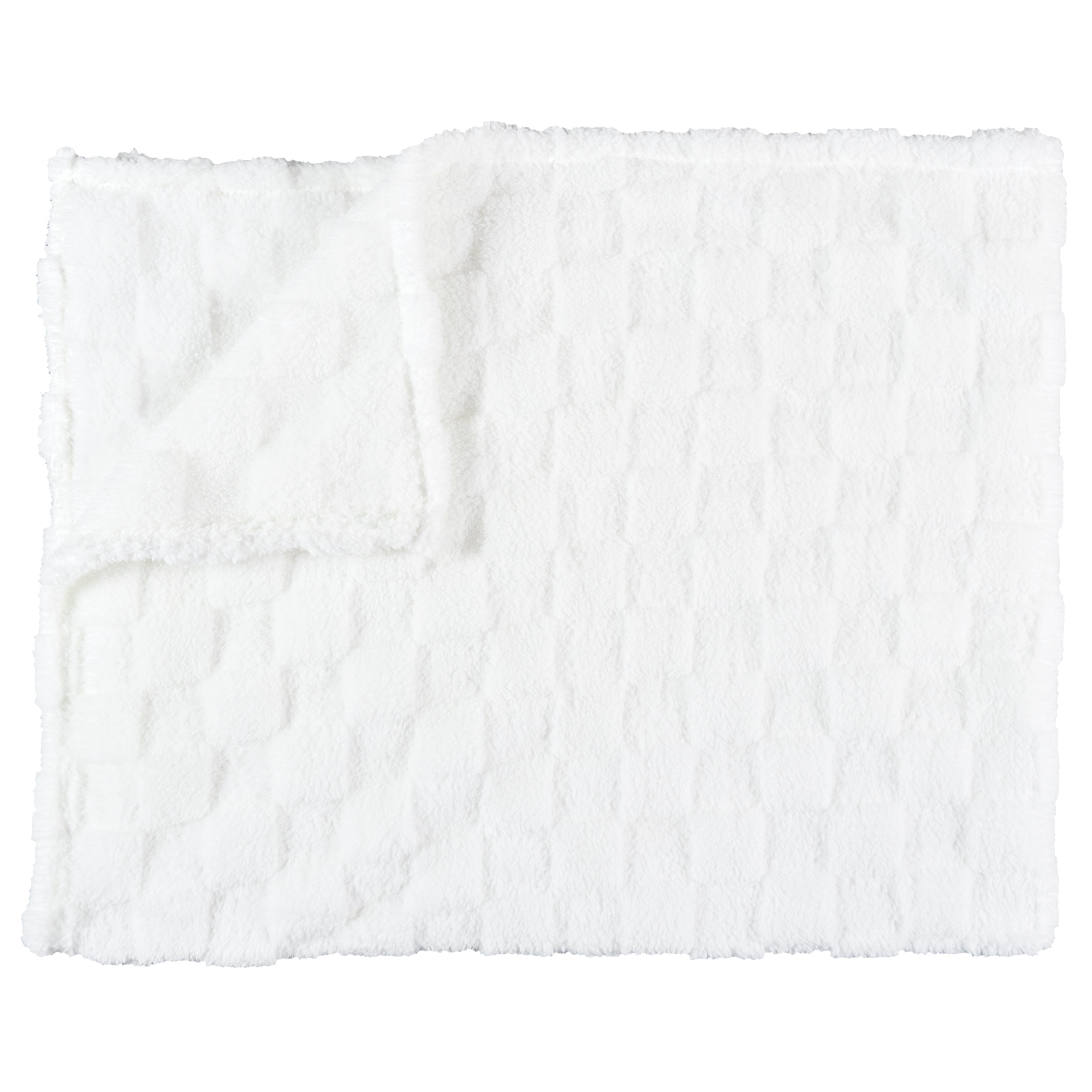 PLAID FLANELLE DAMIER BLANC ET BEIGE 120X150CM