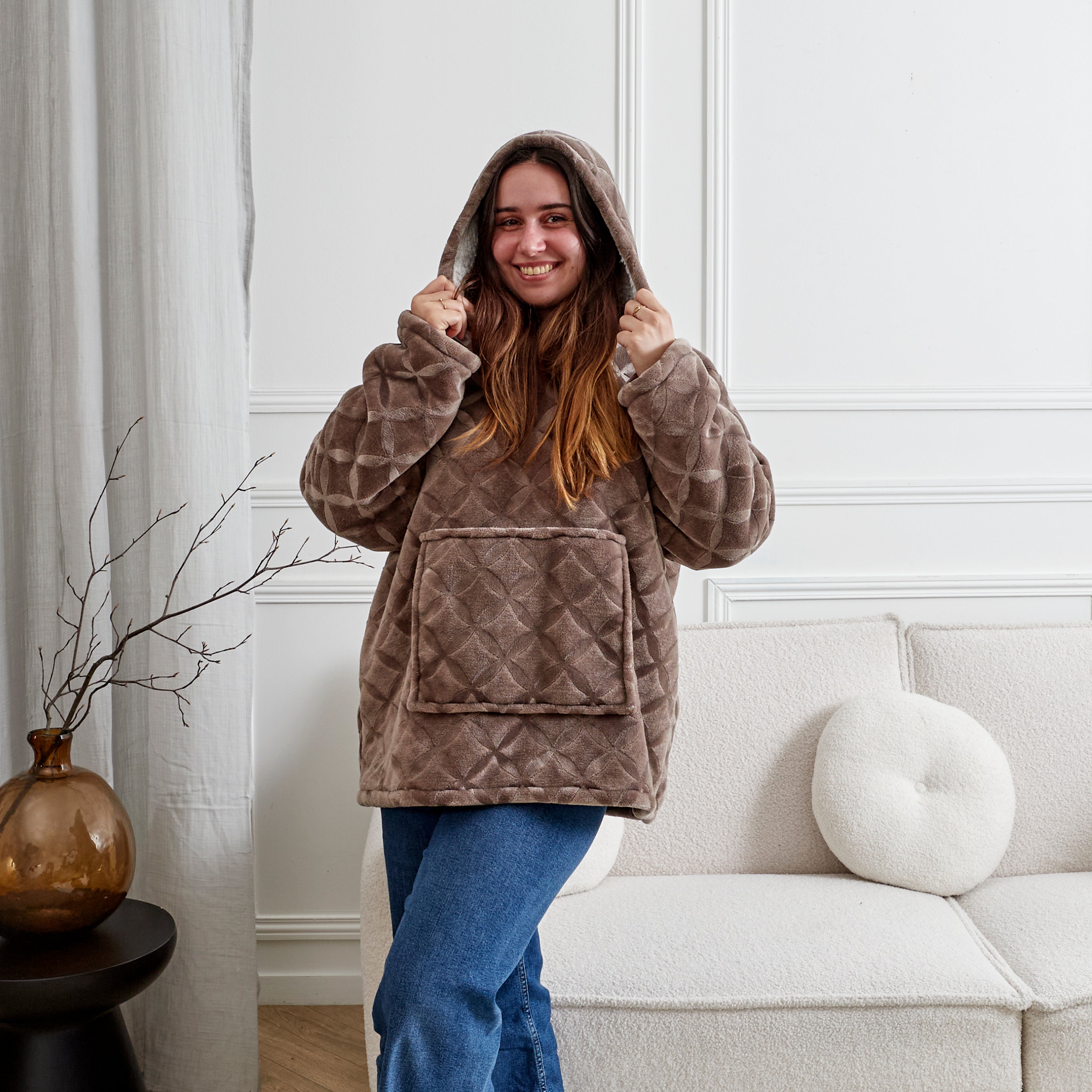SWEAT PLAID EMBOSSE INT SHERPA BRUN