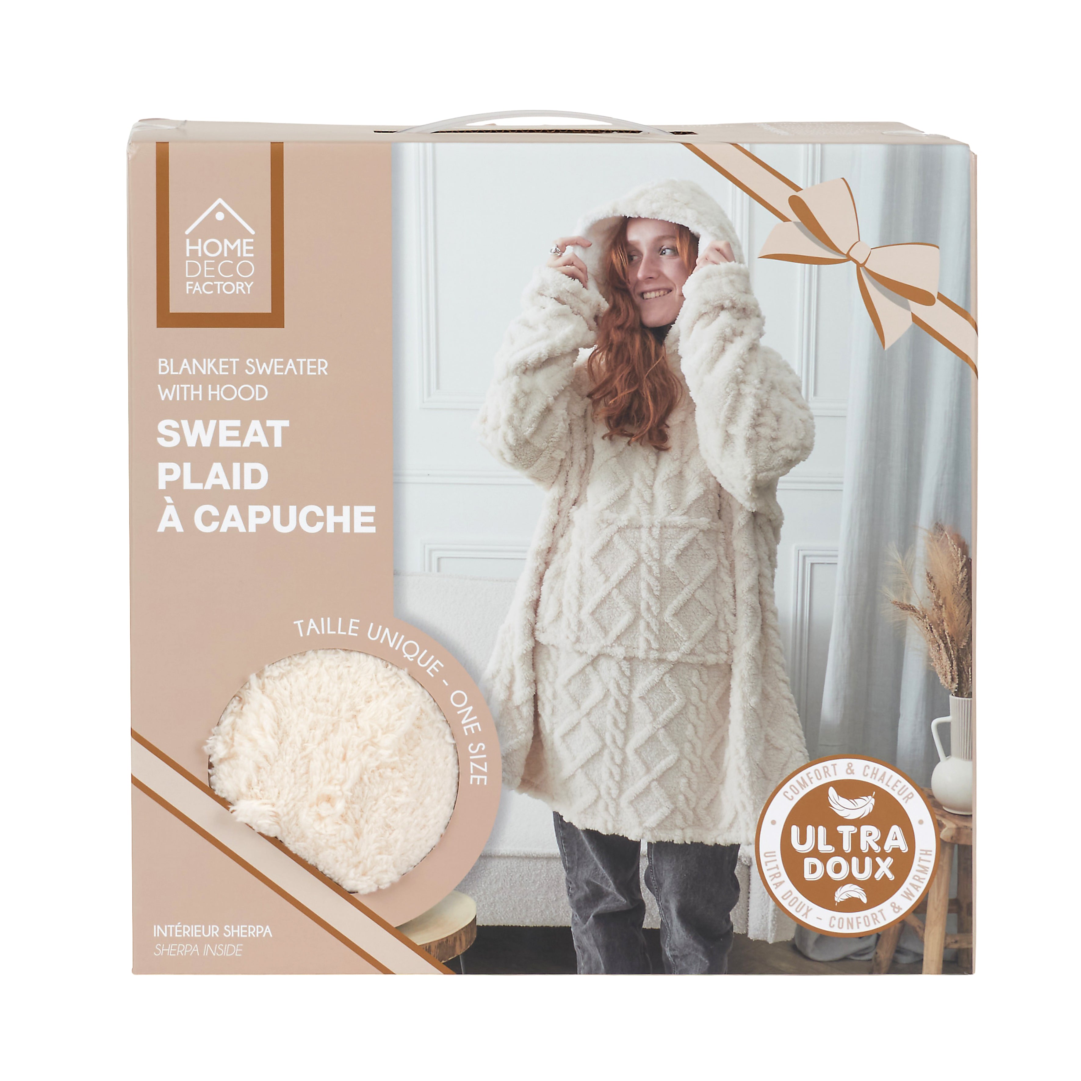 SWEAT PLAID JACQUARD DETAIL SHERPA CREME