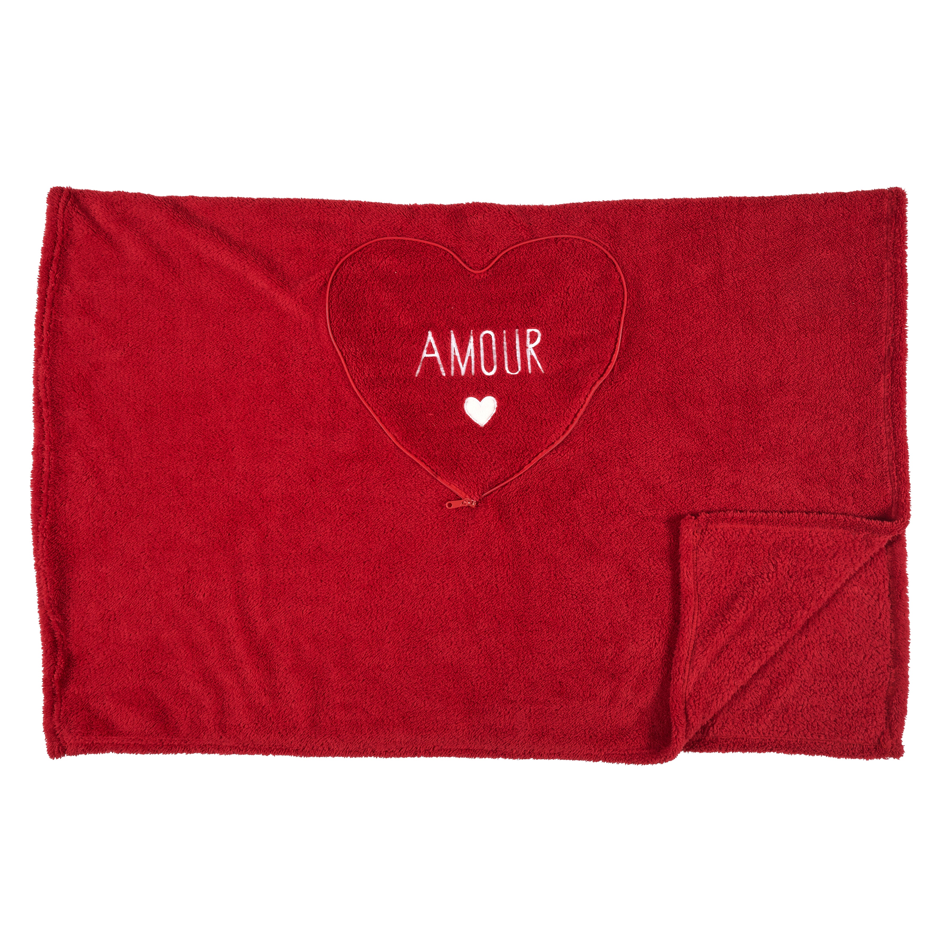 COUSSIN ET PLAID SHERPA COEUR 120X150CM