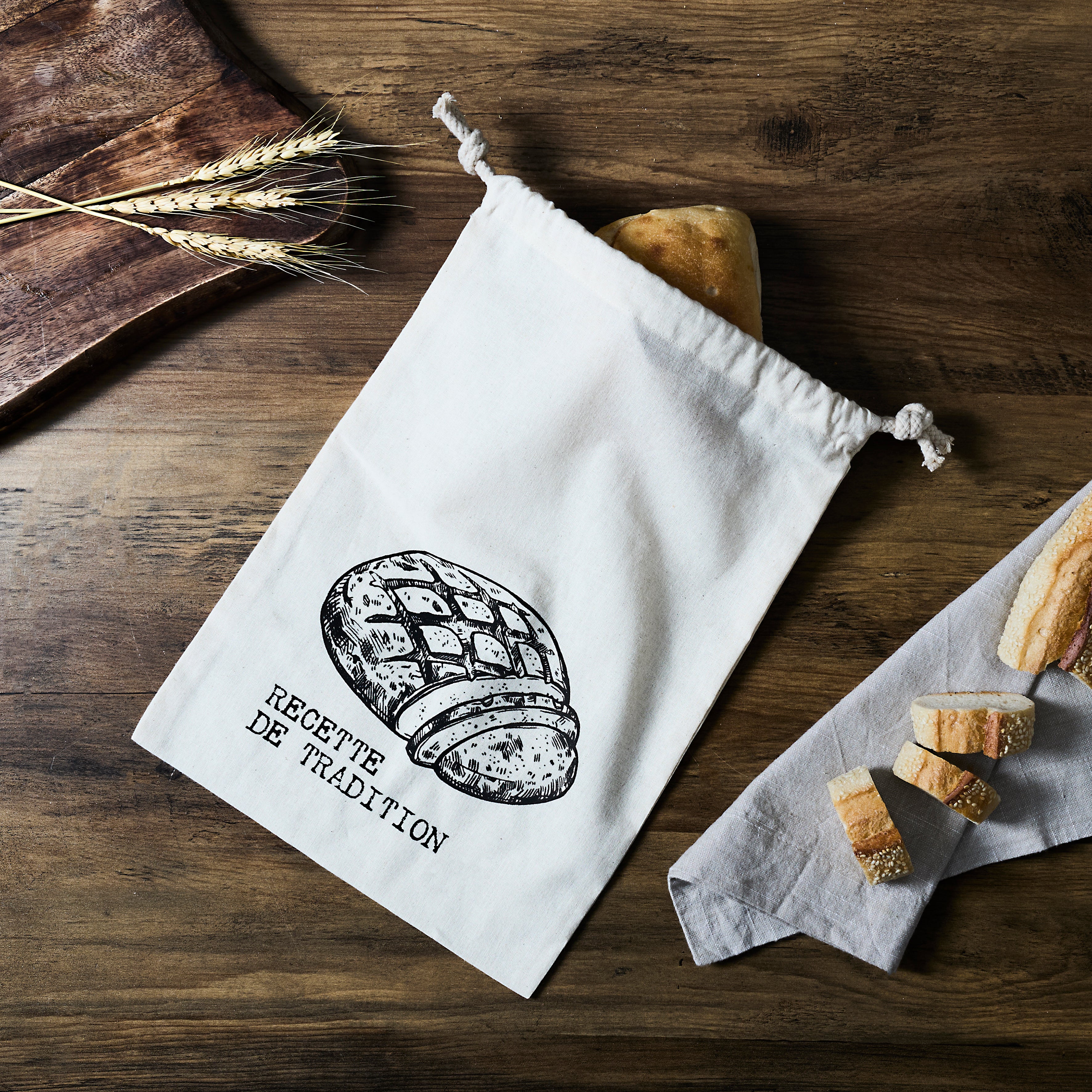 SAC A PAIN EN TOILE POUR PAIN TRANCHE 26X36CM