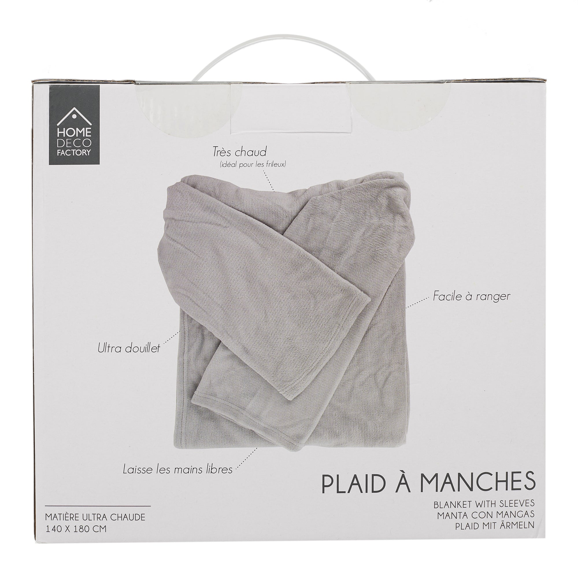 PLAID A MANCHES GRIS 140X180CM