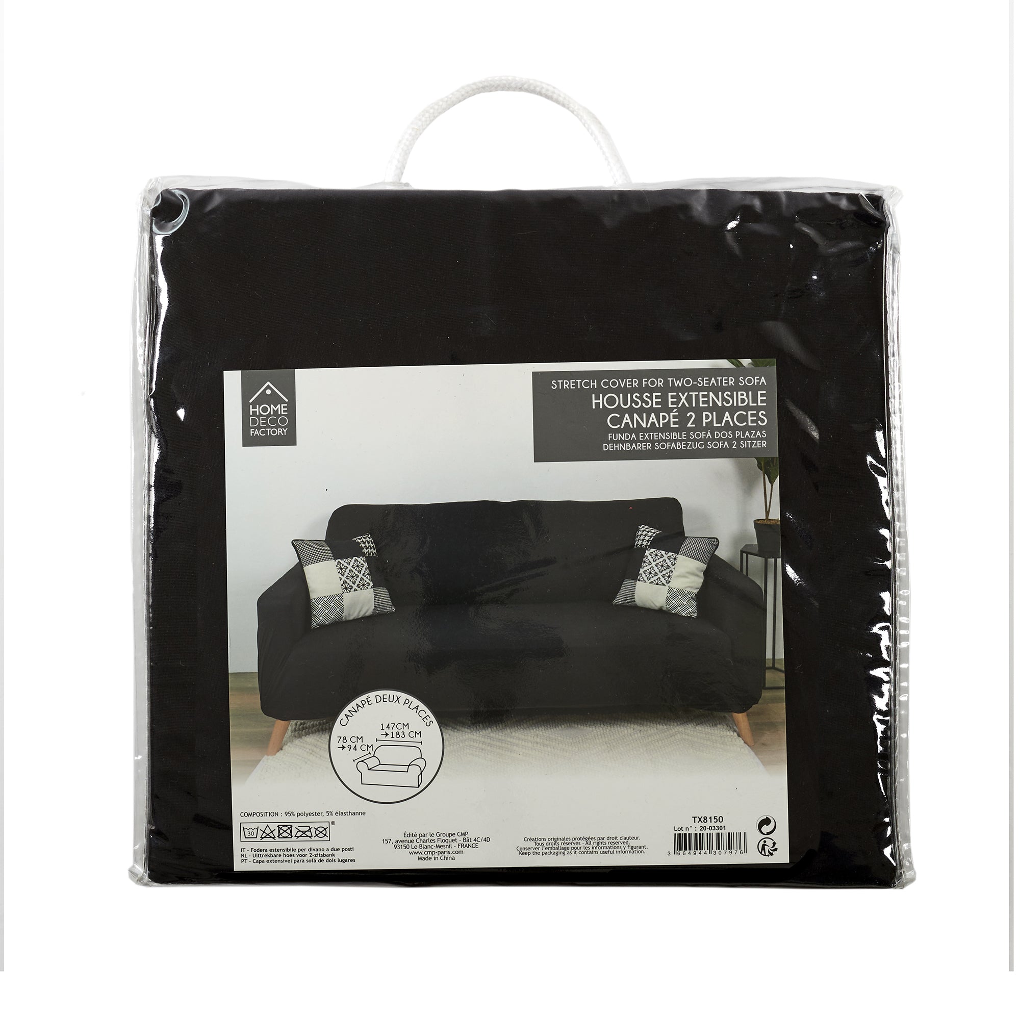 HOUSSE EXTENSIBLE CANAPE DEUX PLACES NOIR
