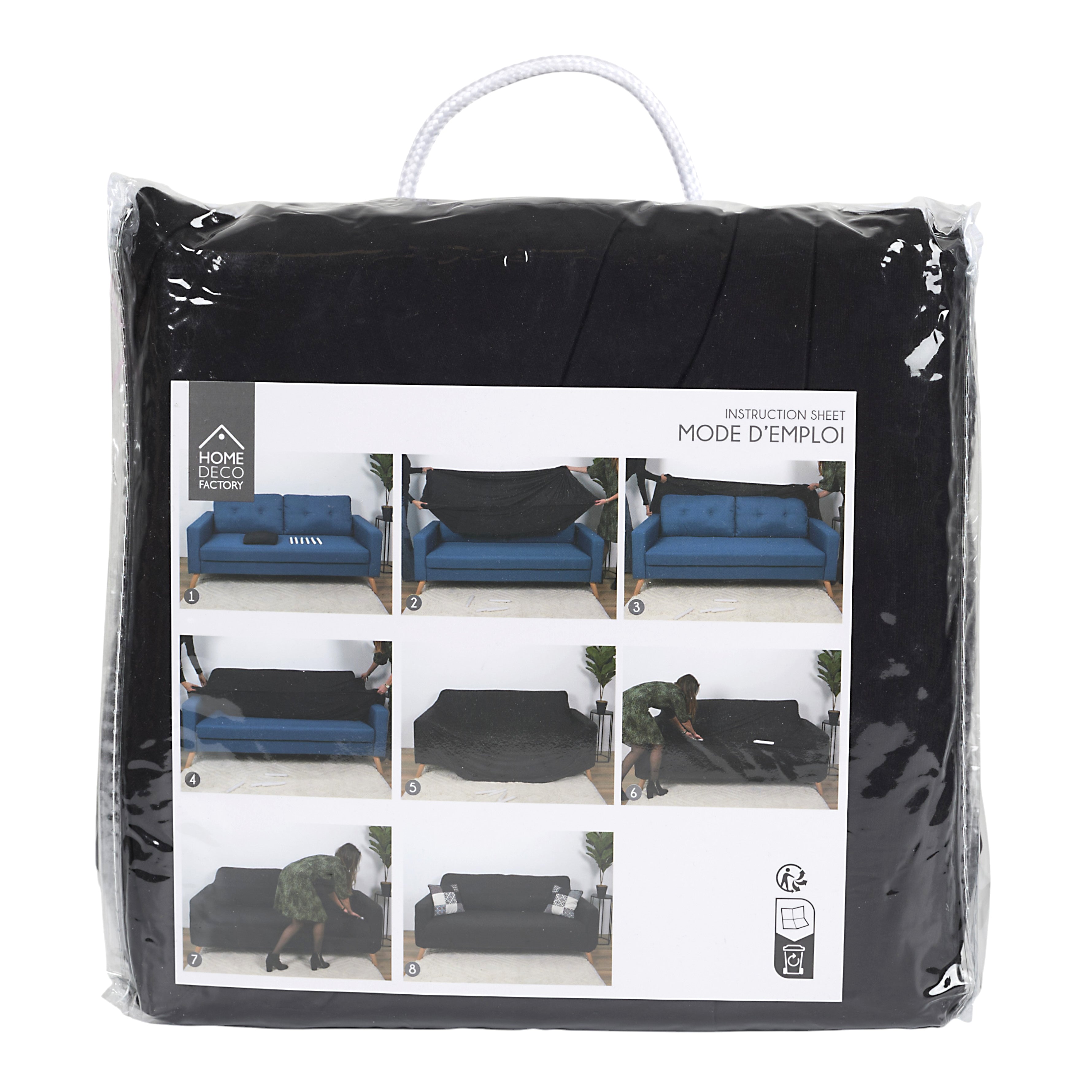 HOUSSE EXTENSIBLE CANAPE TROIS PLACES NOIR