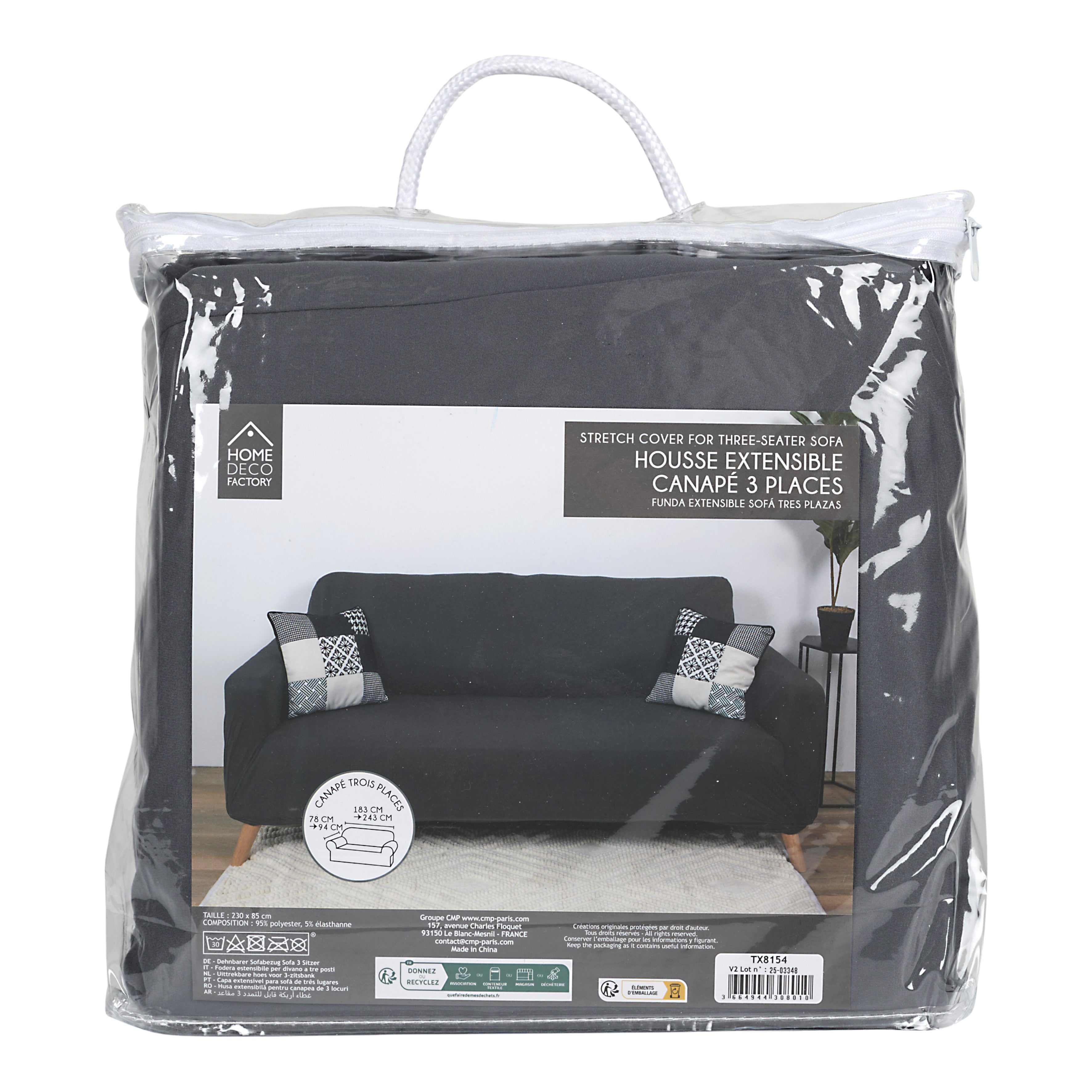 HOUSSE EXTENSIBLE CANAPE TROIS PLACES GRIS