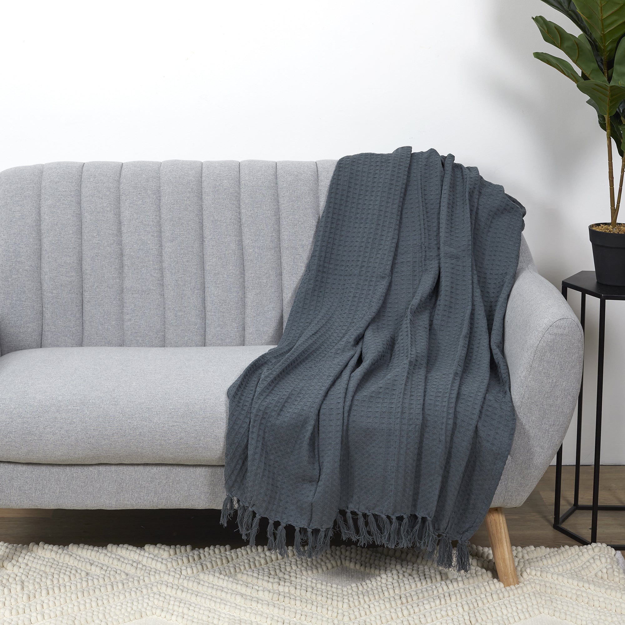 JETE DE CANAPE GAUFRE GRIS ANTHRACITE 130X160CM