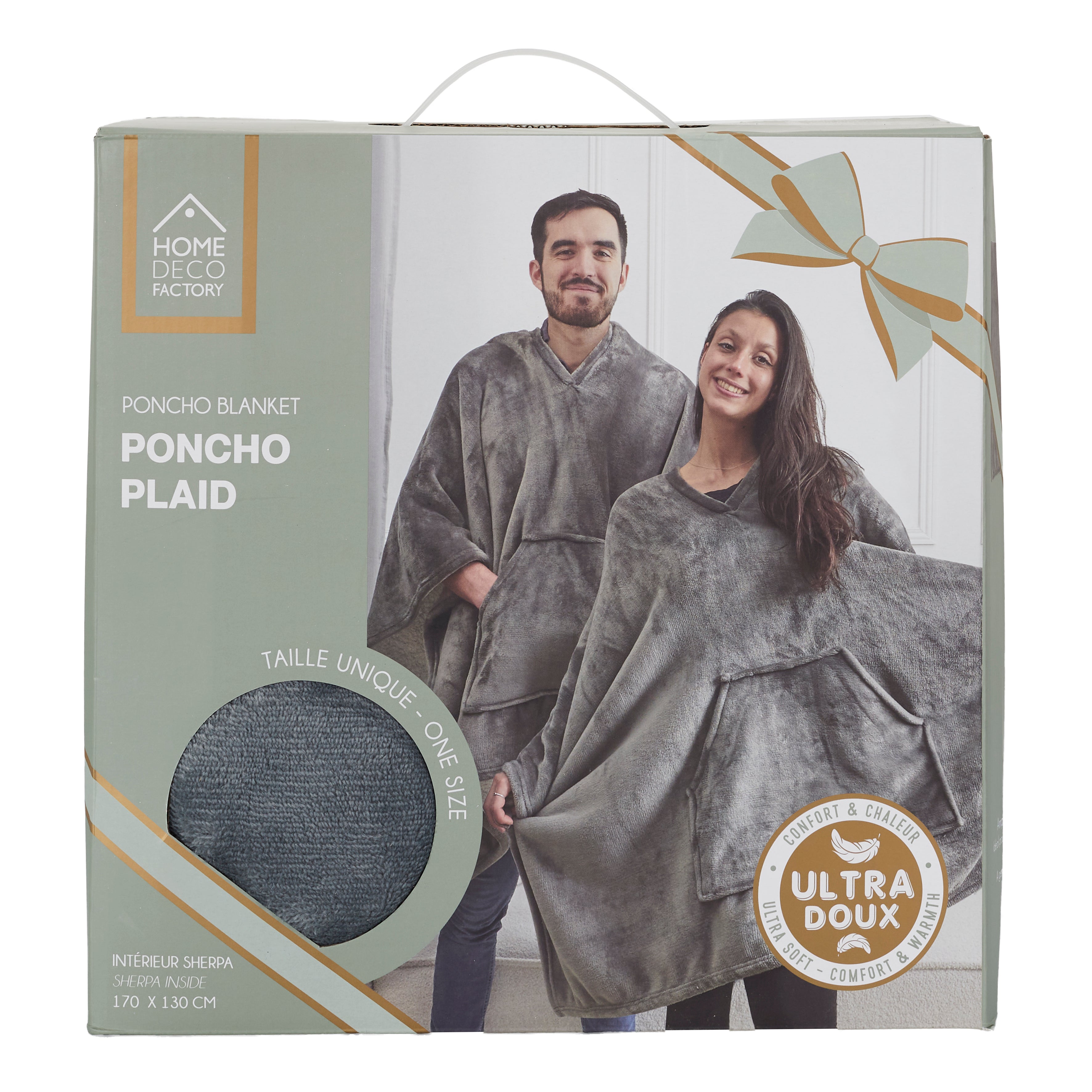 PLAID PONCHO GRIS