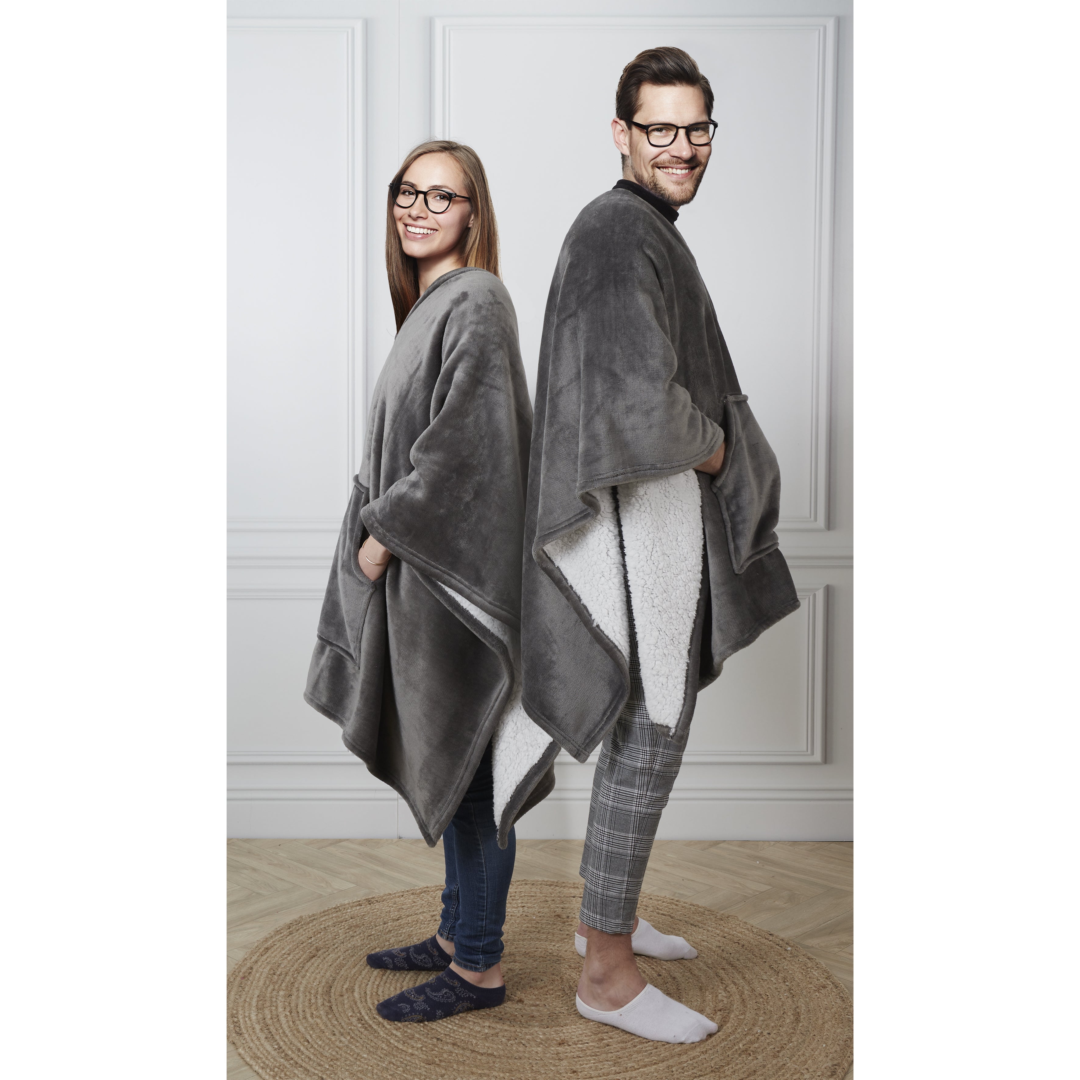 PLAID PONCHO GRIS