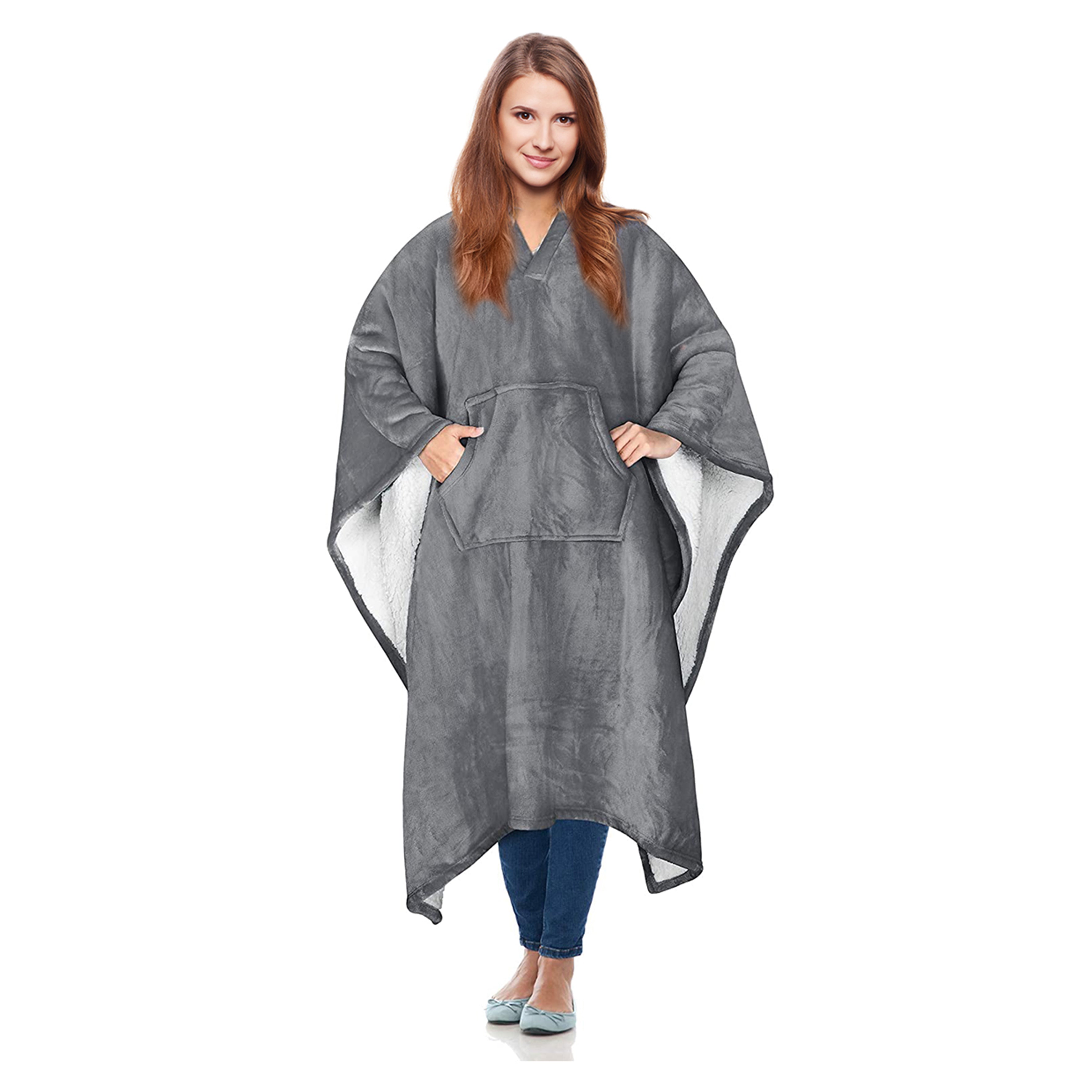 PLAID PONCHO GRIS