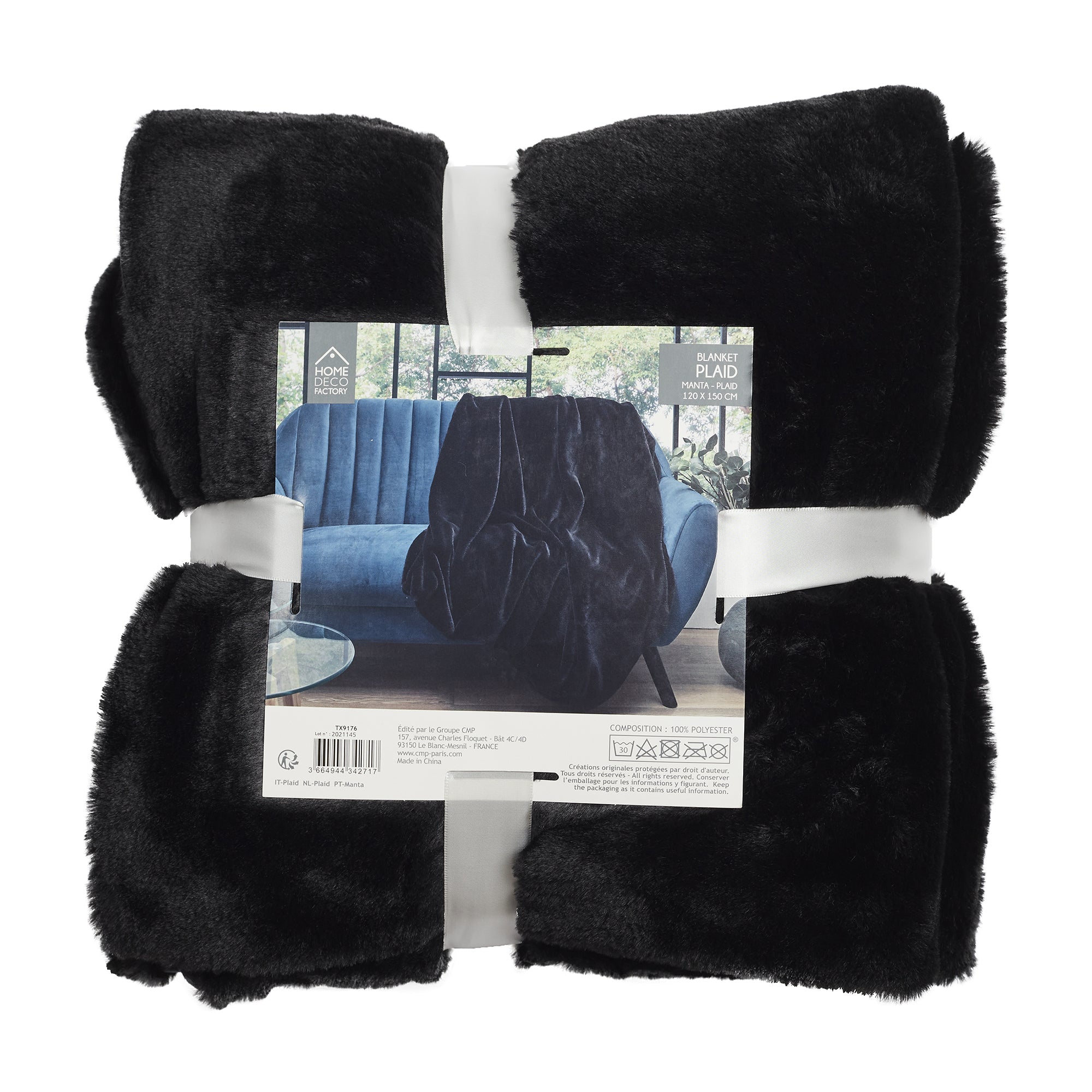 PLAID IMIT FOURRURE OPULENCE NOIR 120X150CM