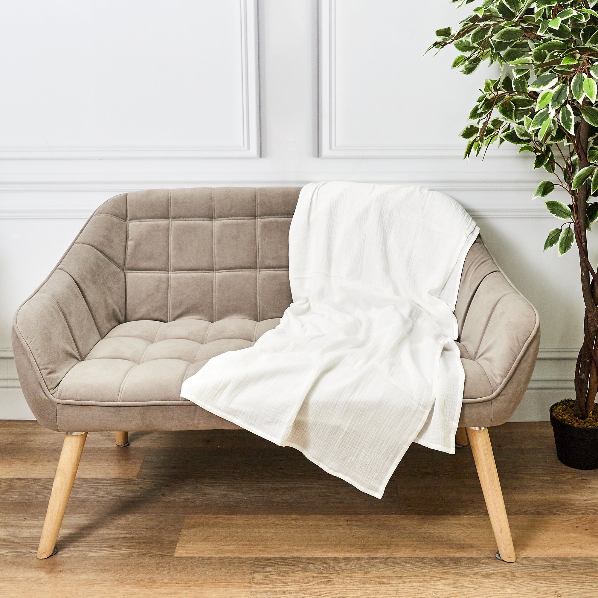 PLAID JETE GAZE DE COTON BLANC CRAIE 120X150CM