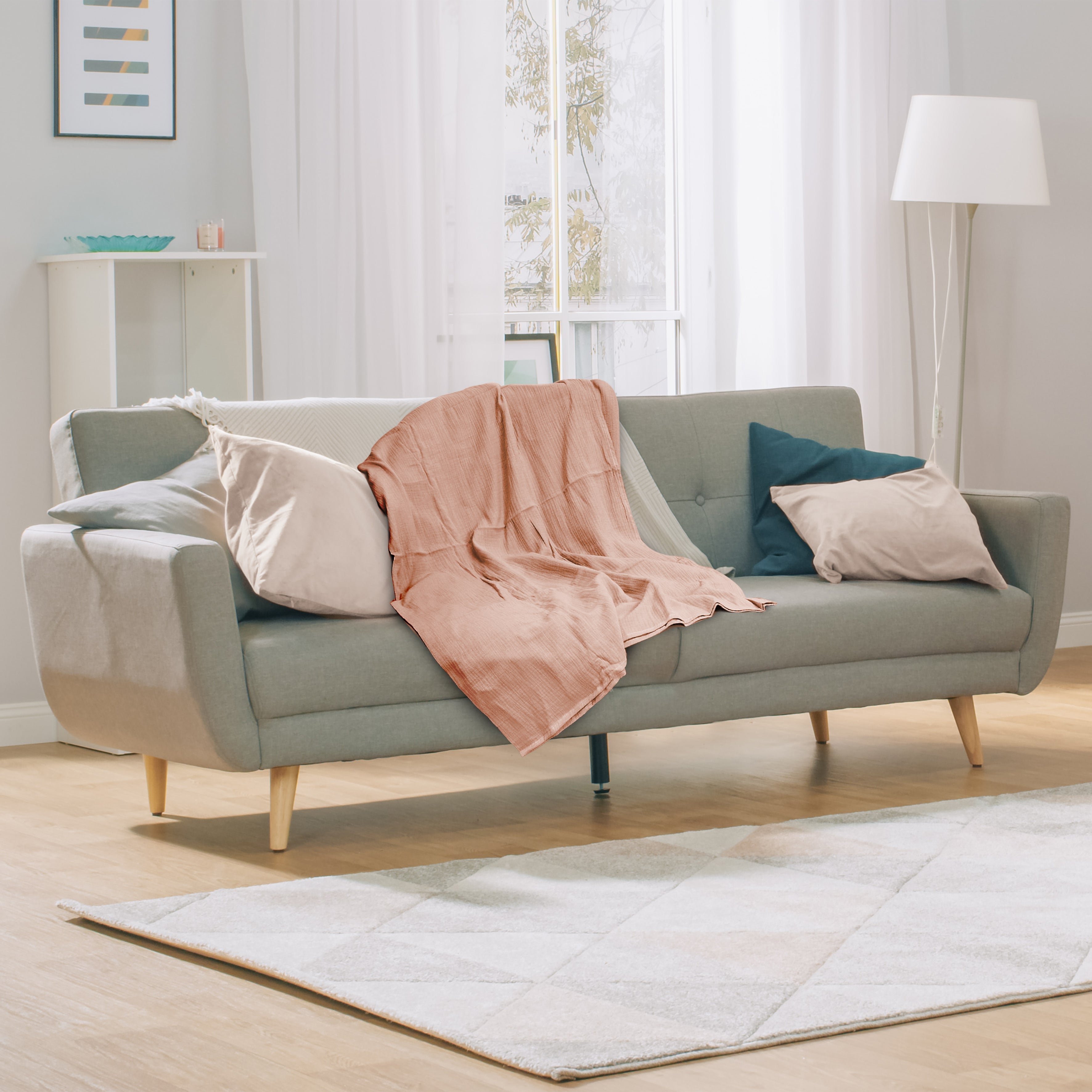PLAID JETE GAZE DE COTON ROSE LITCHI 120X150CM