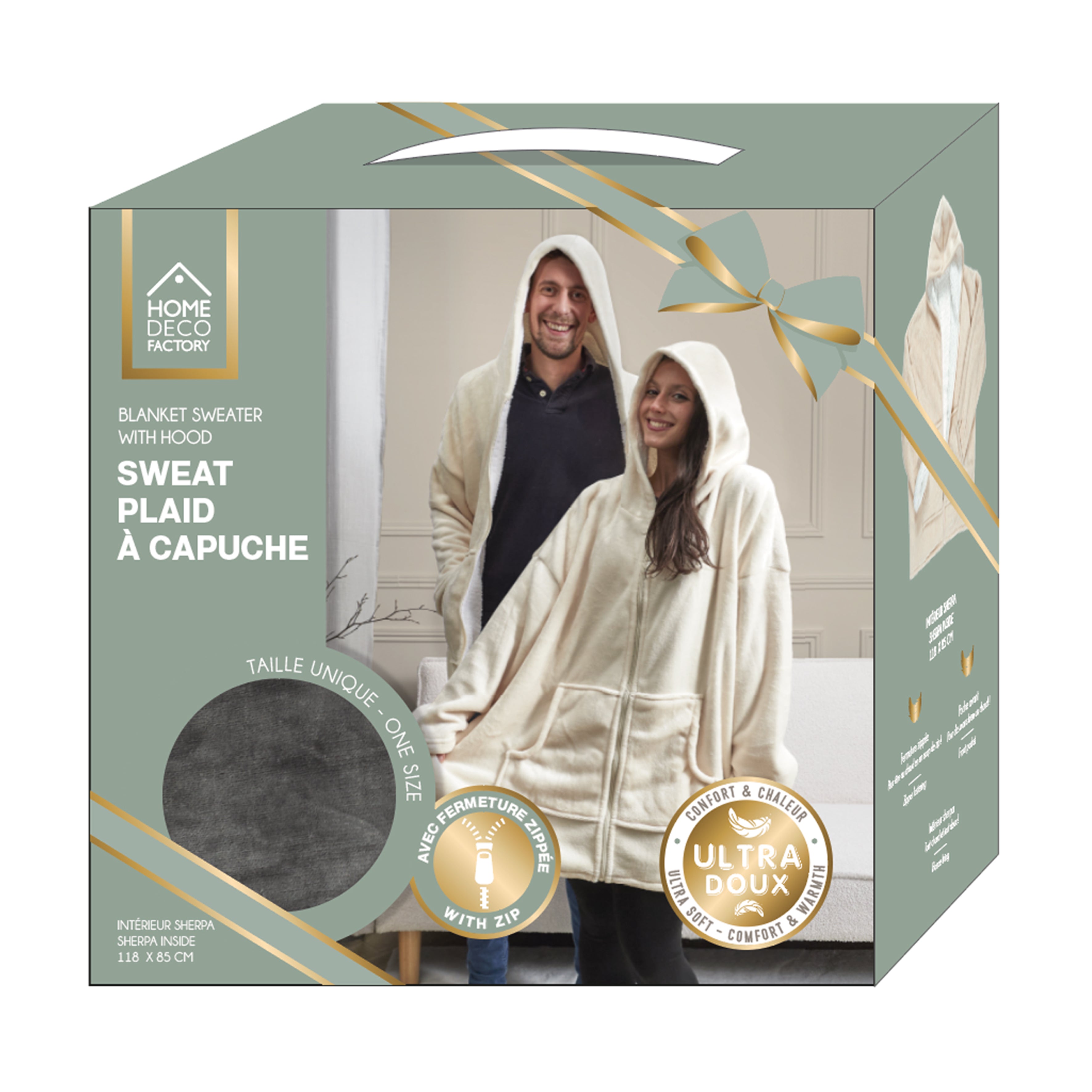 SWEAT A CAPUCHE FERMETURE INTERIEUR BEIGE