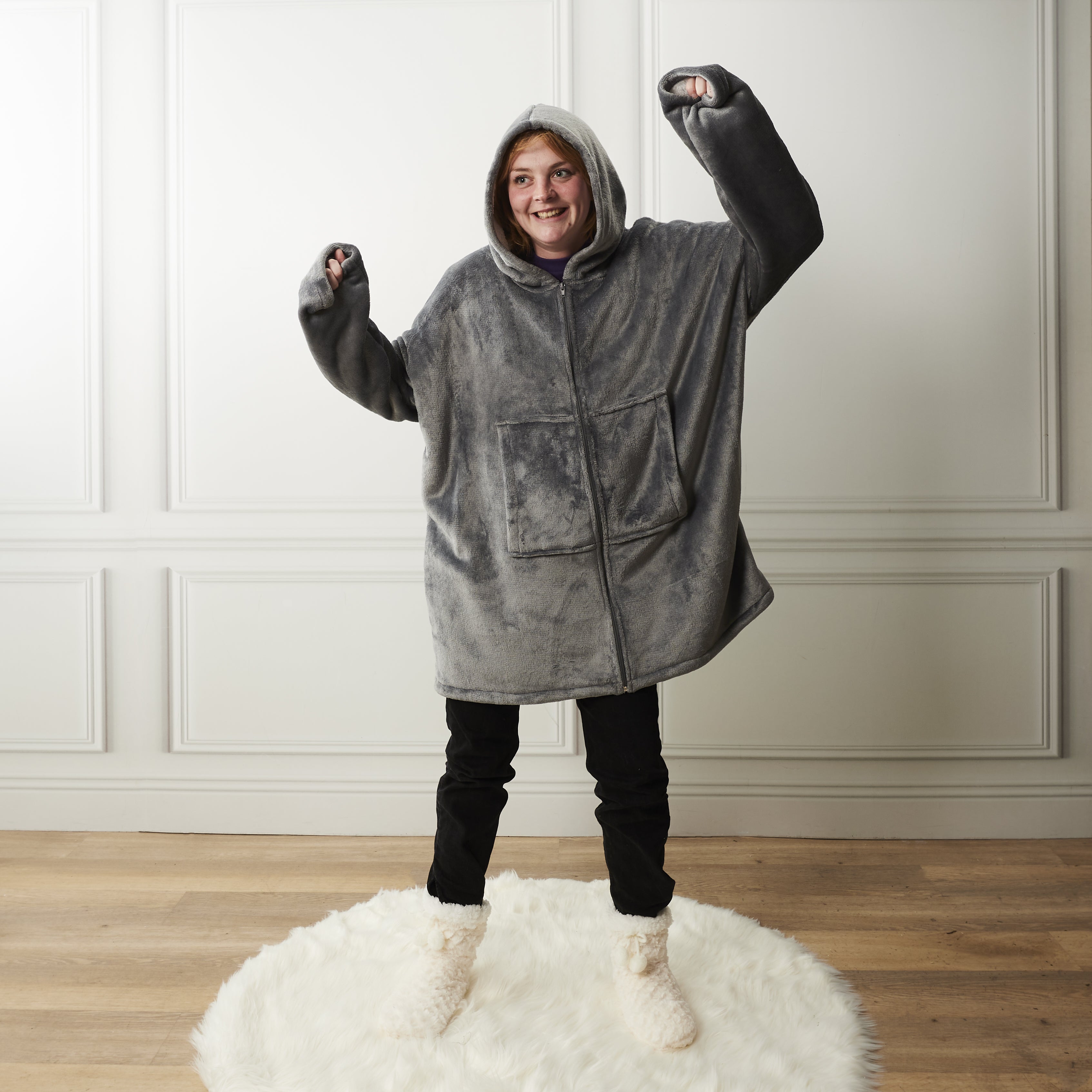 SWEAT A CAPUCHE FERMETURE INTERIEUR SHERPA GRIS