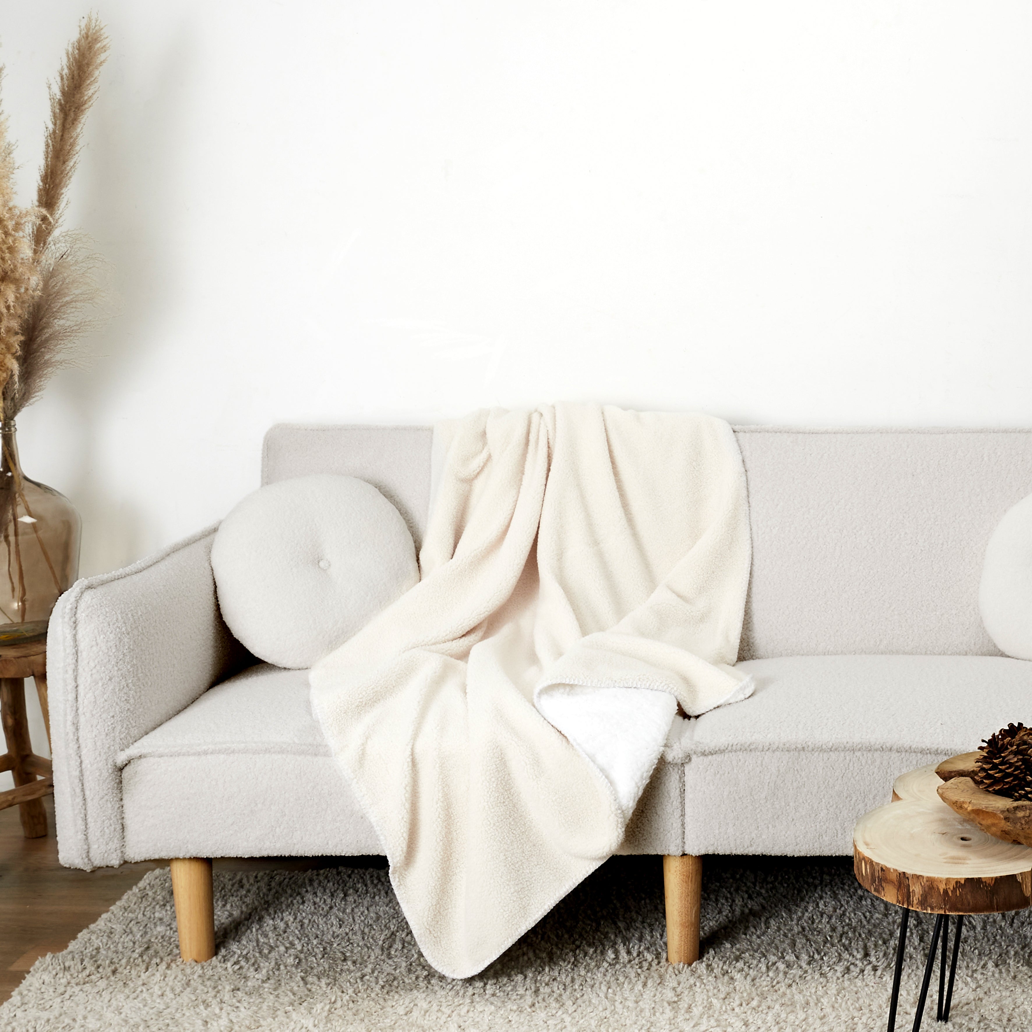PLAID SHERPA BOUCLE ECRU 120X150CM
