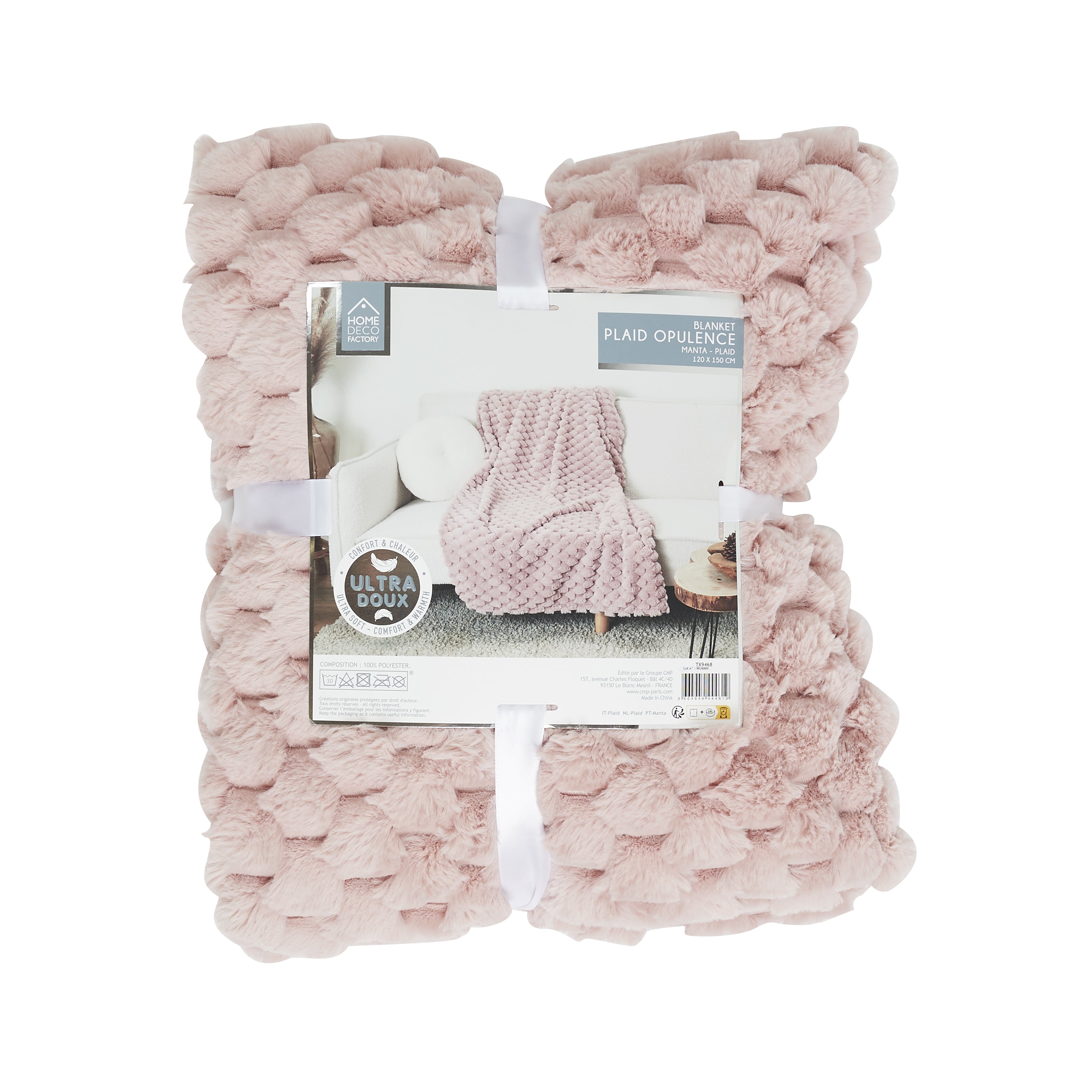 PLAID IMIT FOURRURE OPULENCE ROSE 120X150CM
