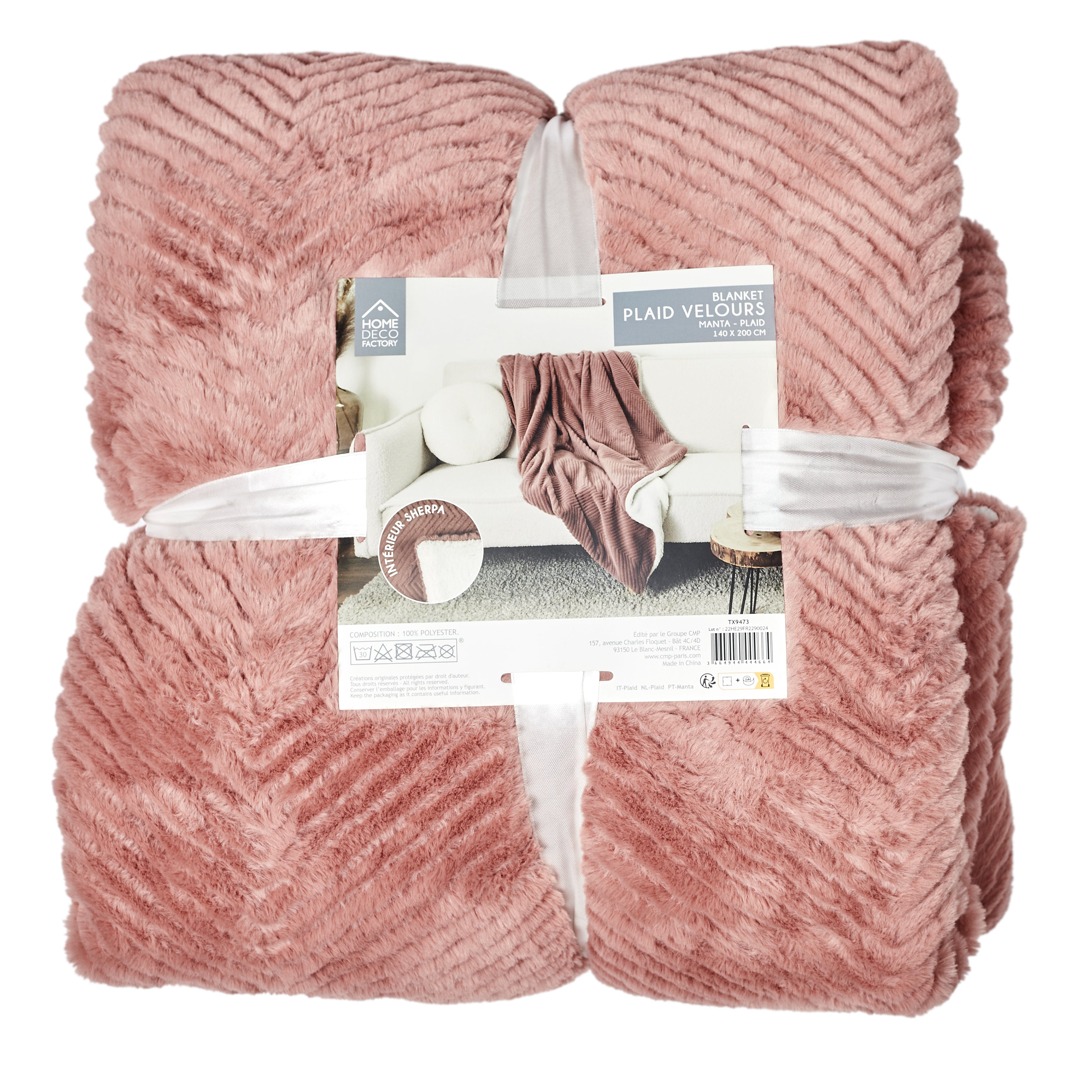 PLAID IMIT FOURRURE ROSE ET SHERPA 140X200CM