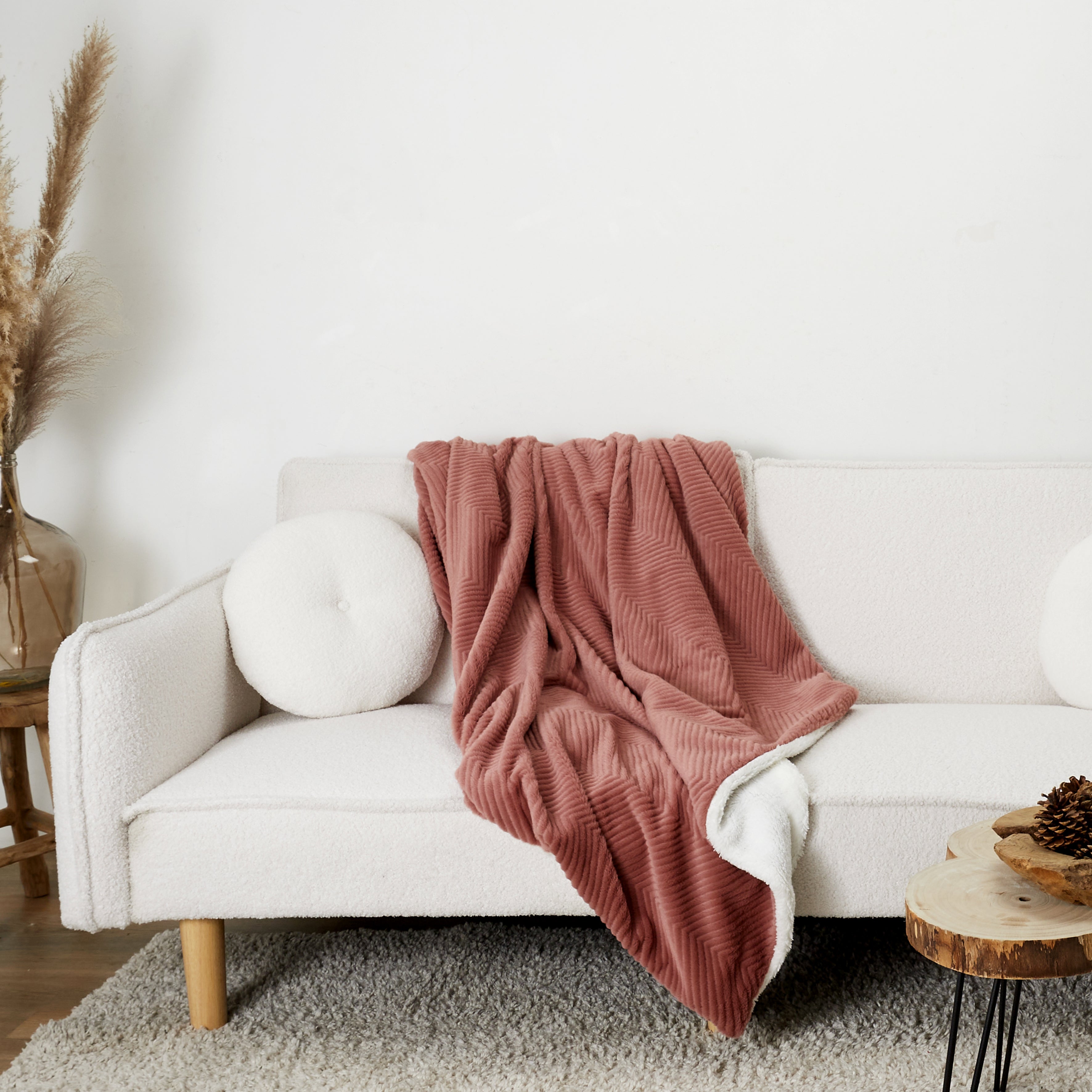 PLAID IMIT FOURRURE ROSE ET SHERPA 140X200CM