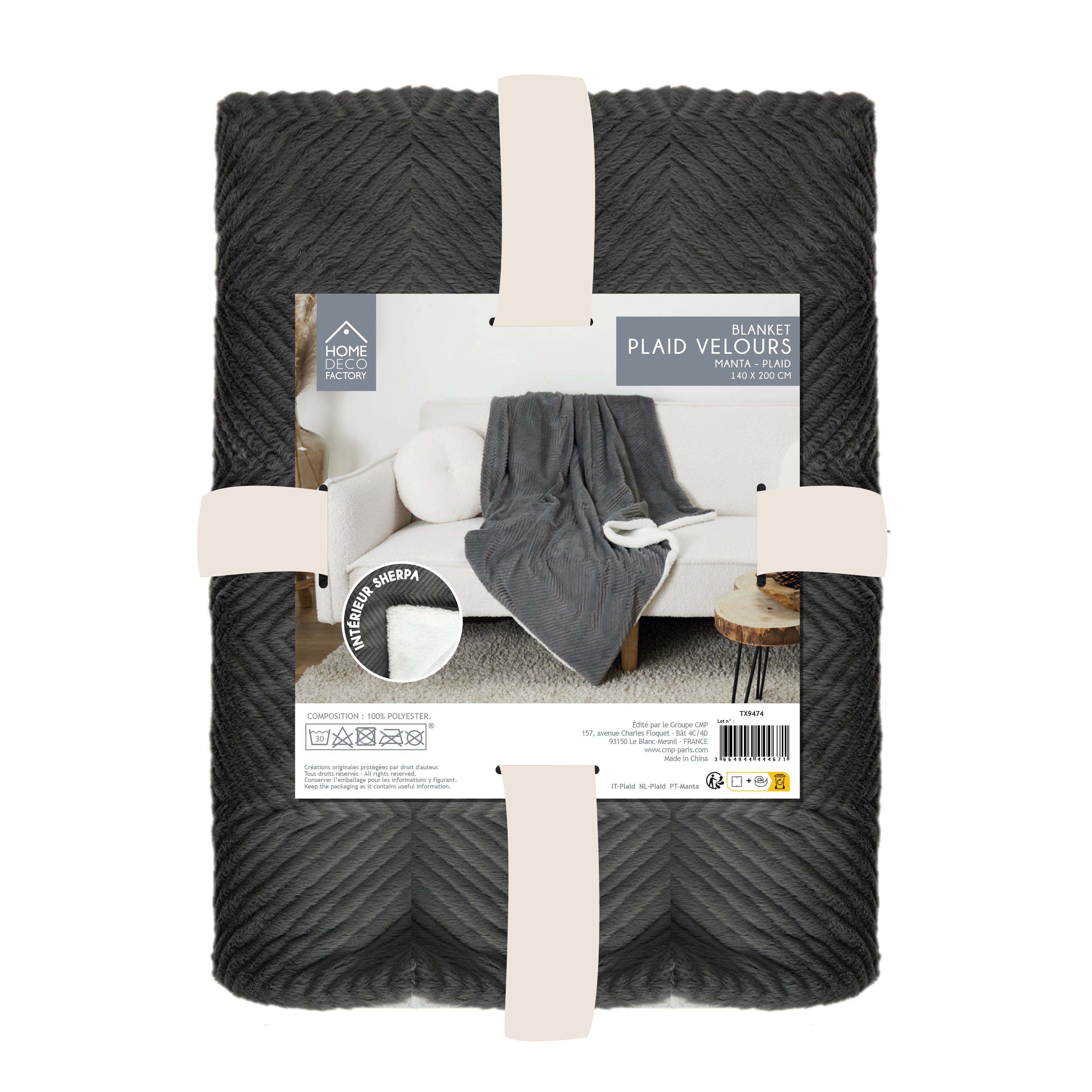 PLAID IMIT FOURRURE GRIS ET SHERPA 140X200CM