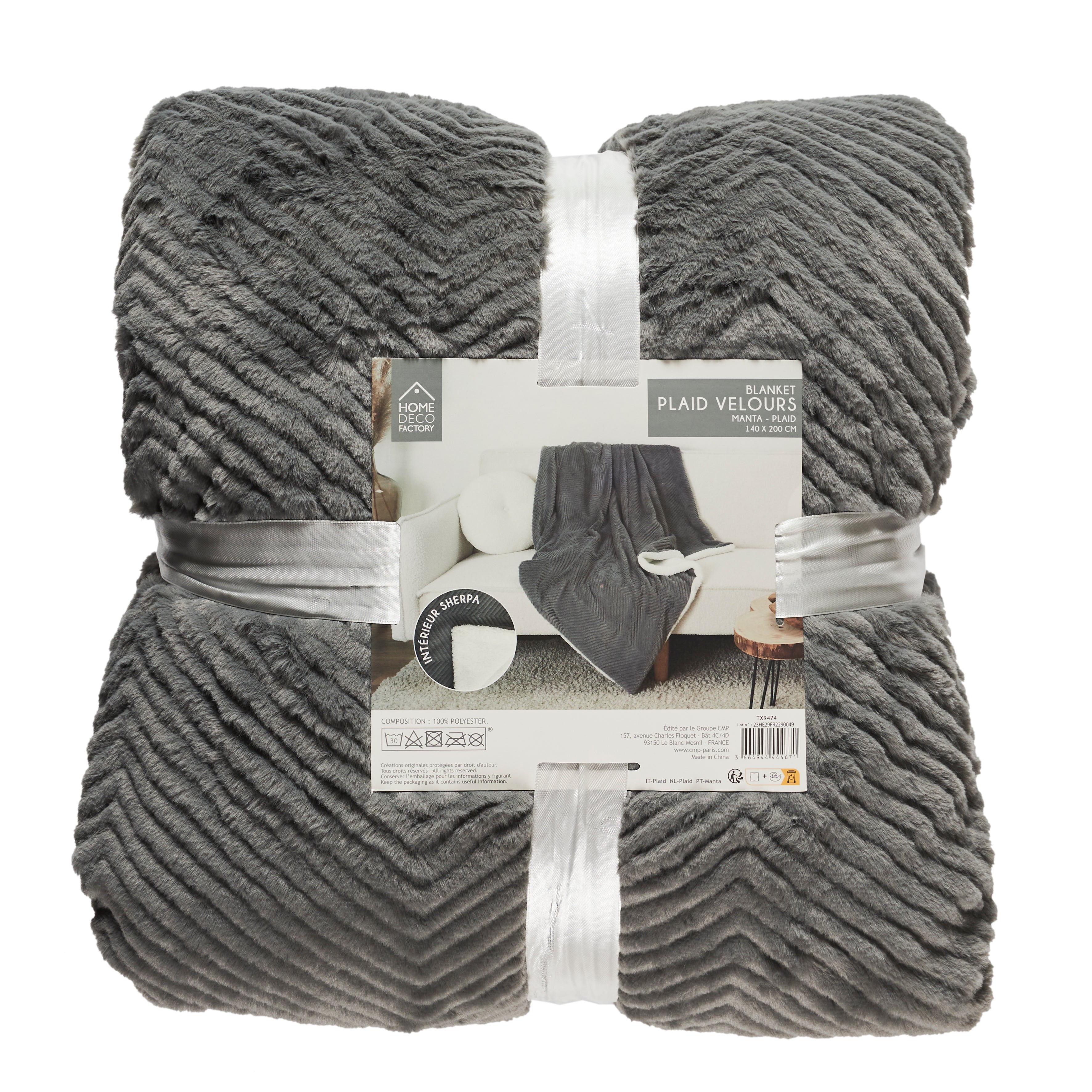 PLAID IMIT FOURRURE GRIS ET SHERPA 140X200CM