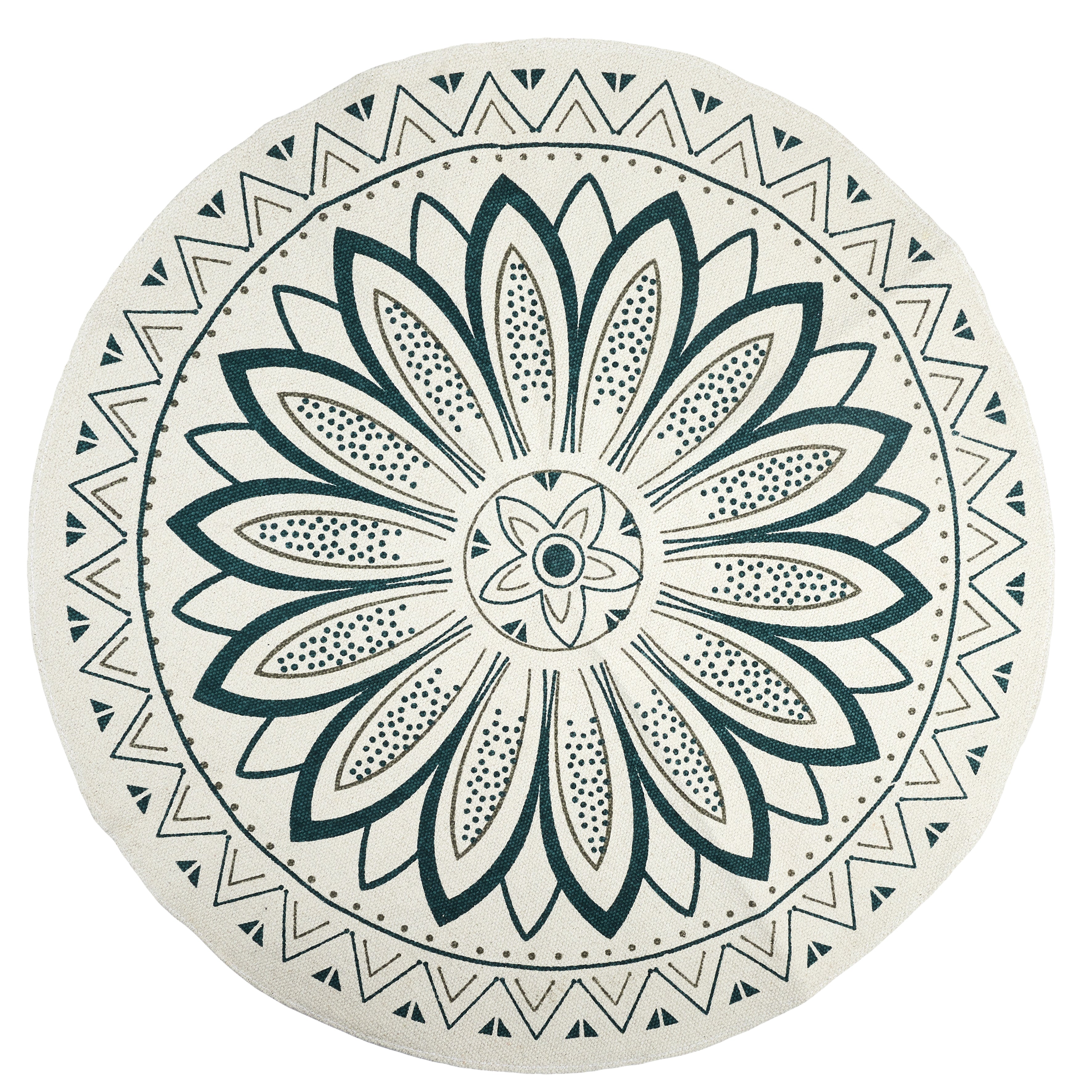 TAPIS ROND IMPRIME MANDALA VERT 90CM