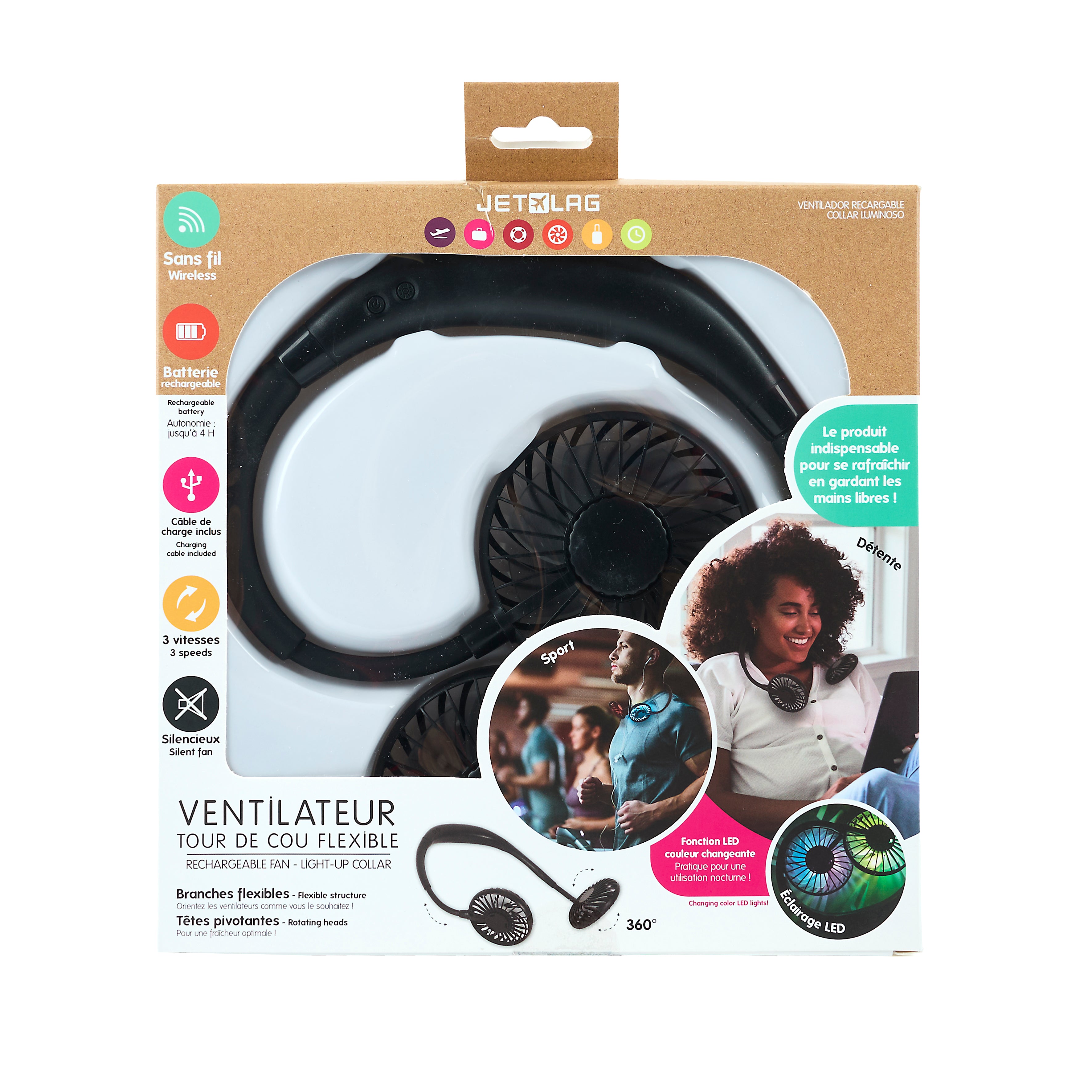 VENTILATEUR RECHARGEABLE TOUR DE COU LUMINEUX