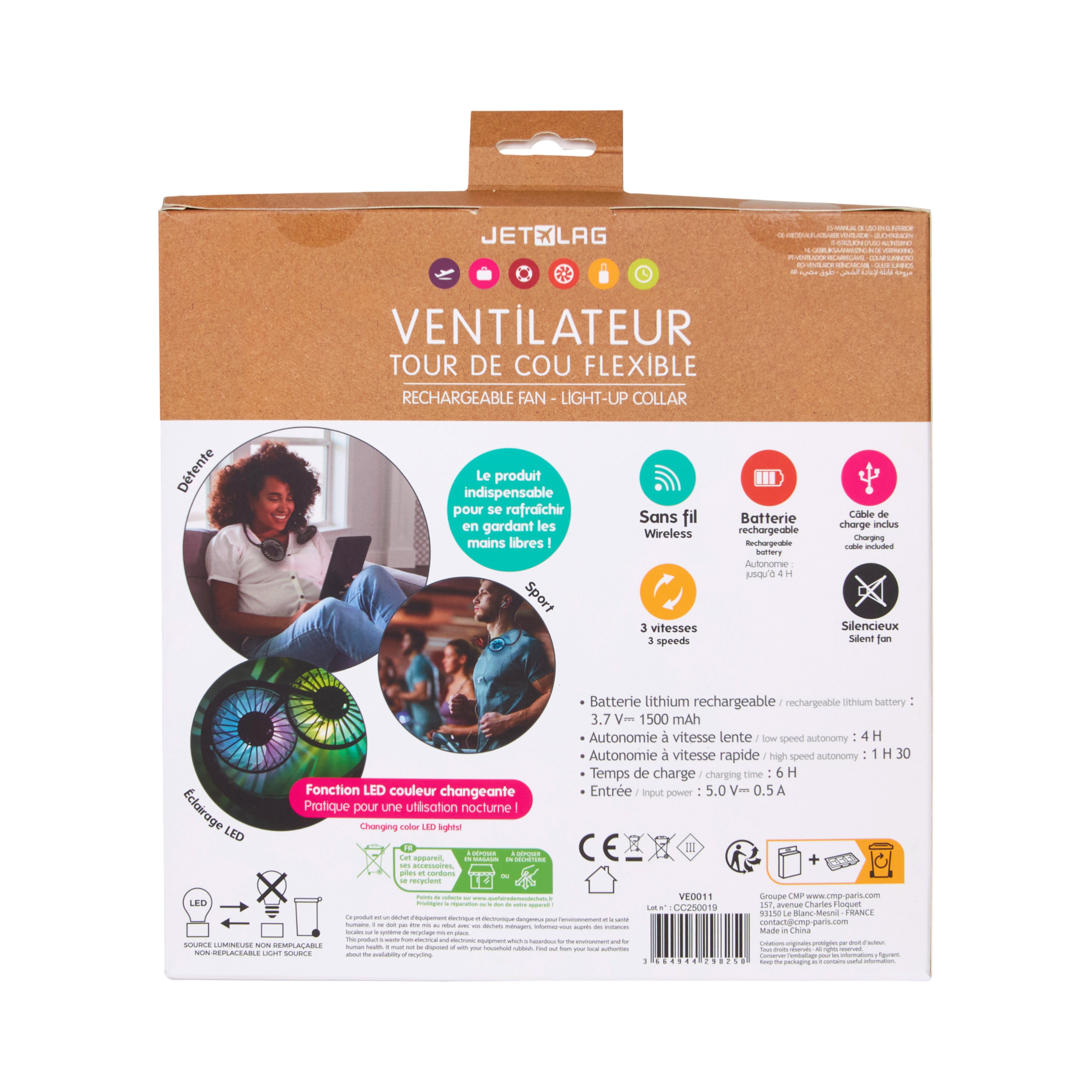 VENTILATEUR RECHARGEABLE TOUR DE COU LUMINEUX