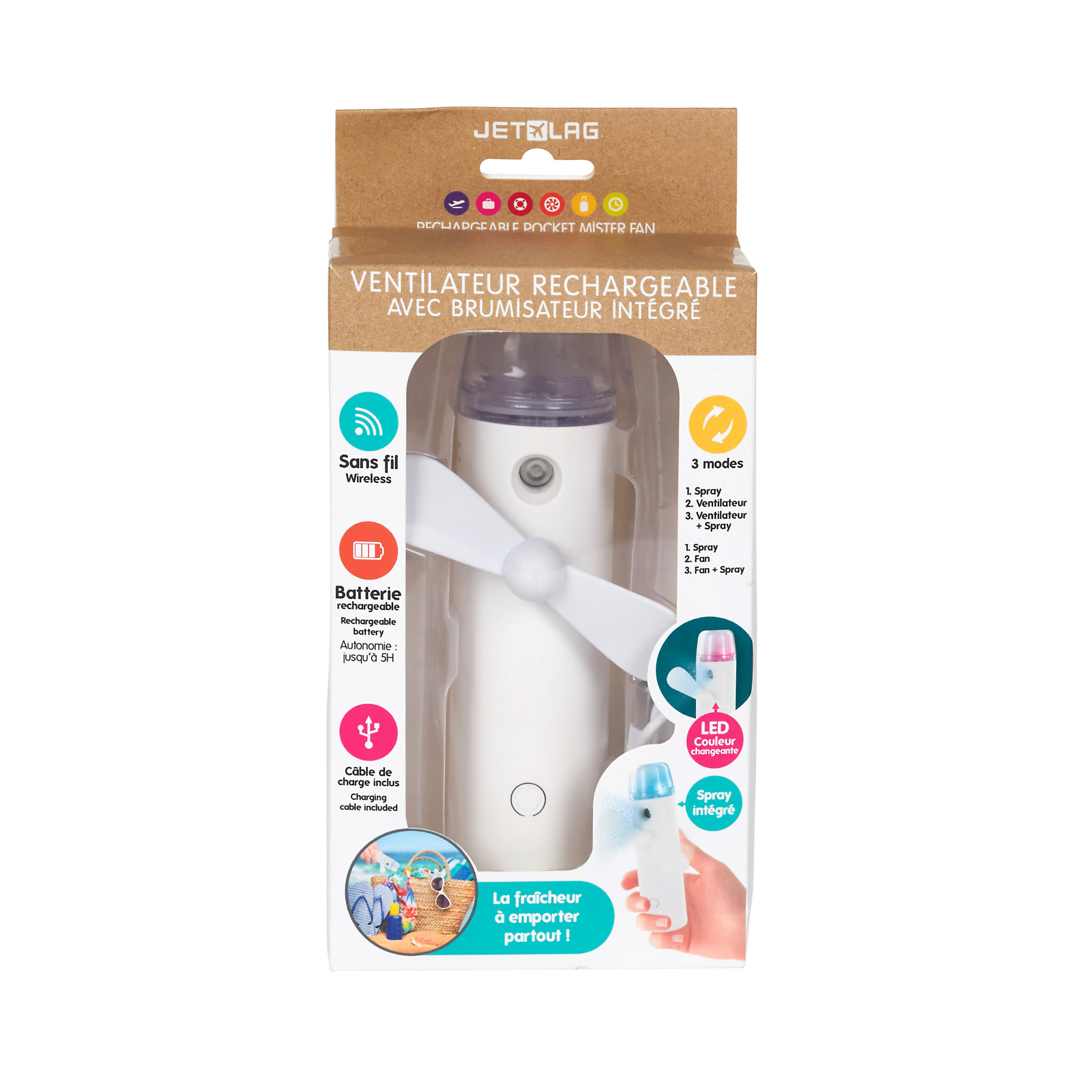 VENTILATEUR BRUMISATEUR DE POCHE RECHARGEABLE