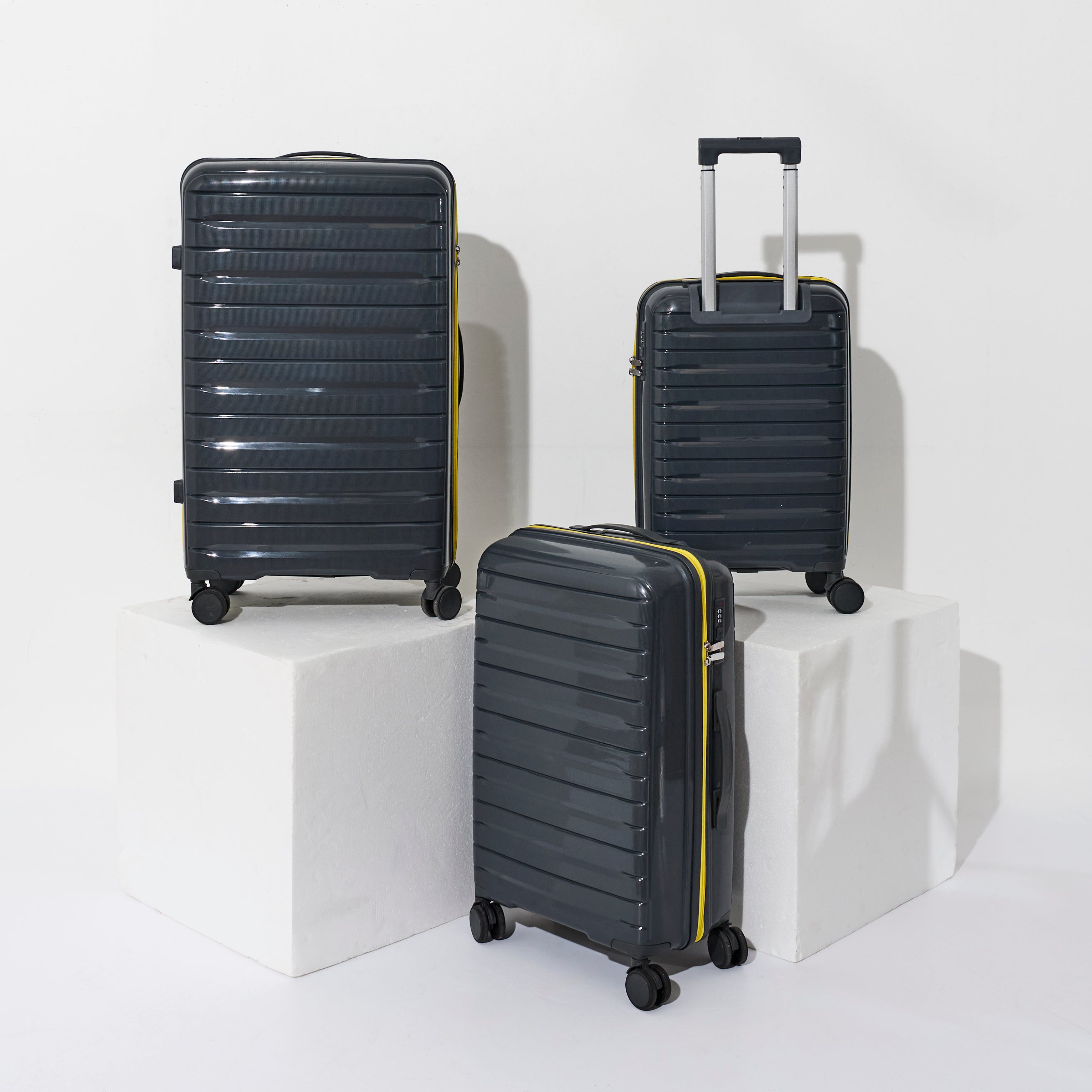 VALISE ROME GRIS ZIP JAUNE FLUO X3 36L 60L 86L