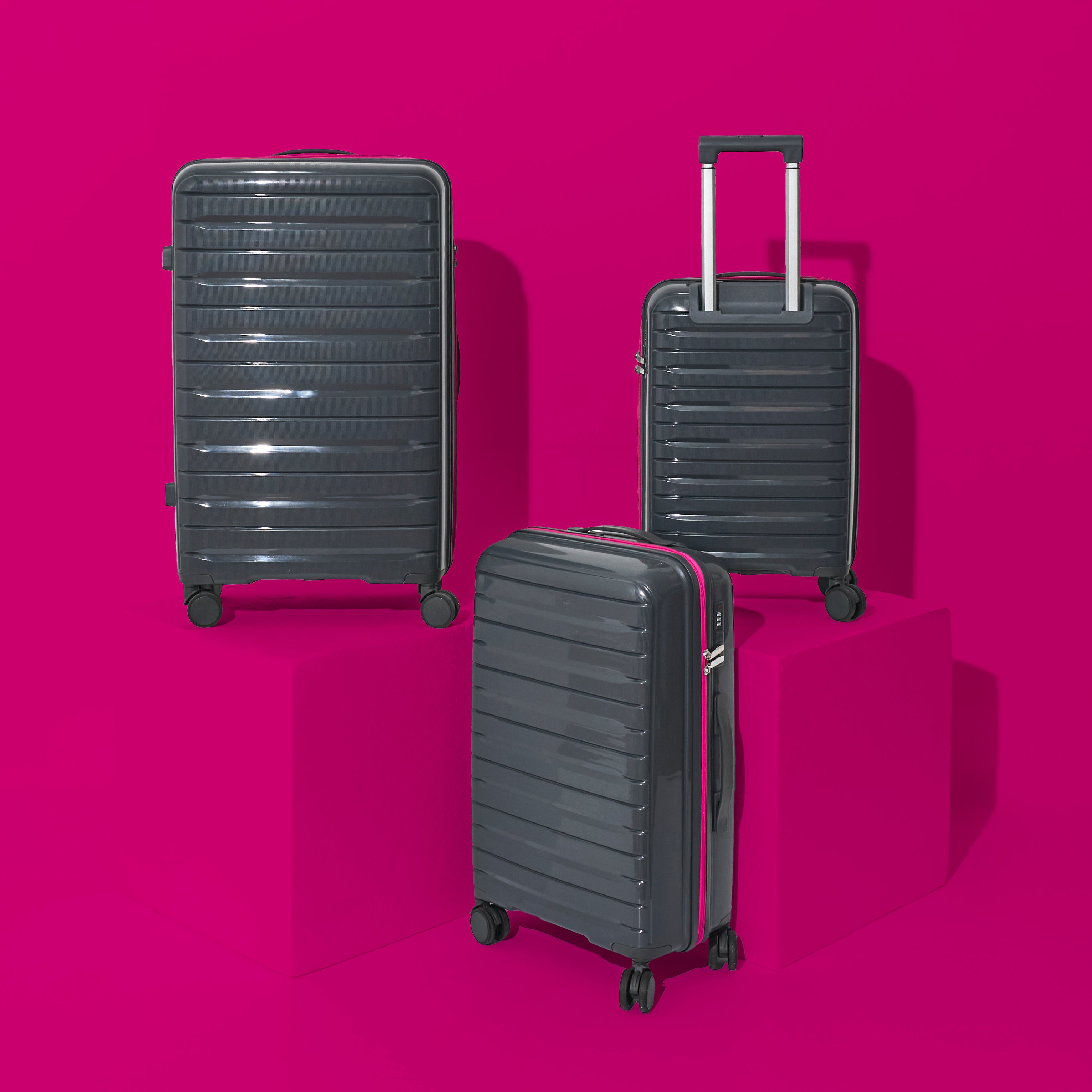 VALISE ROME GRIS ZIP ROSE FLUO X3 36L 60L 86L