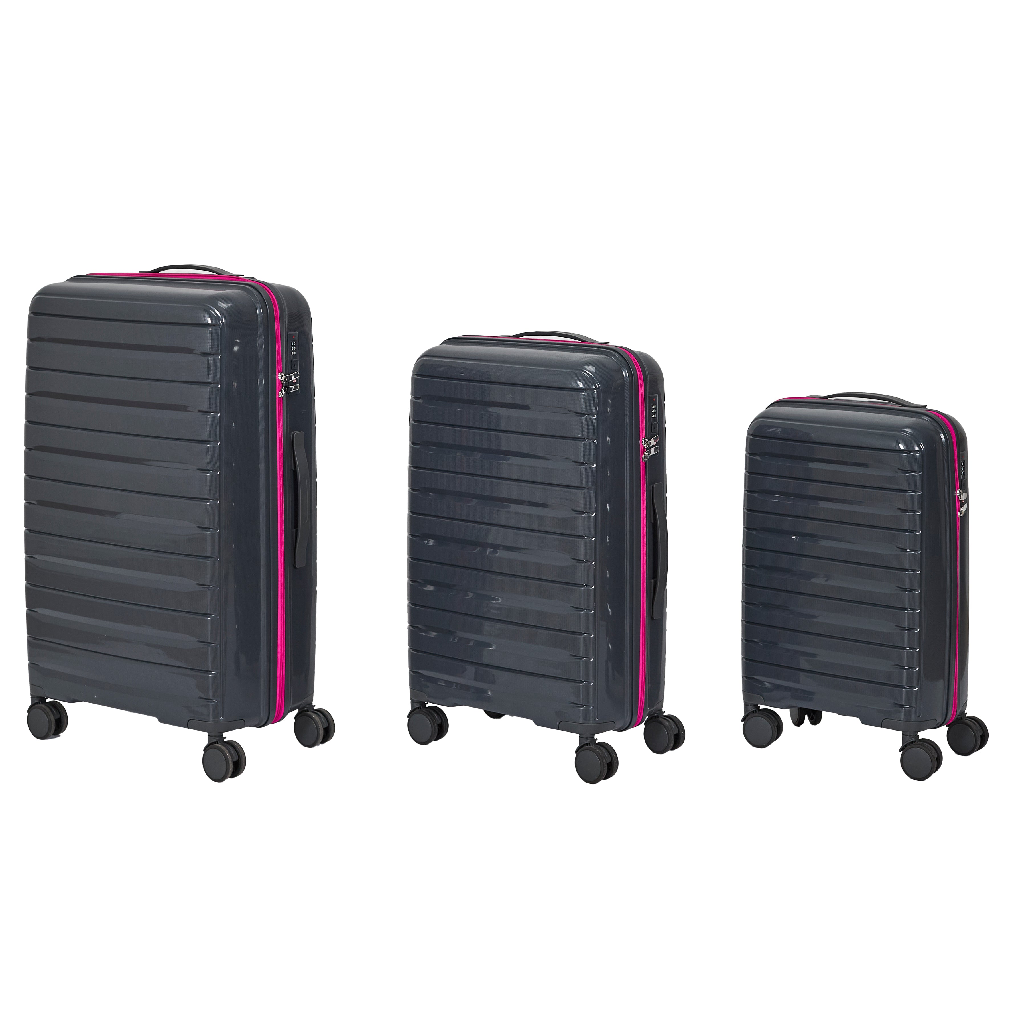 VALISE ROME GRIS ZIP ROSE FLUO X3 36L 60L 86L