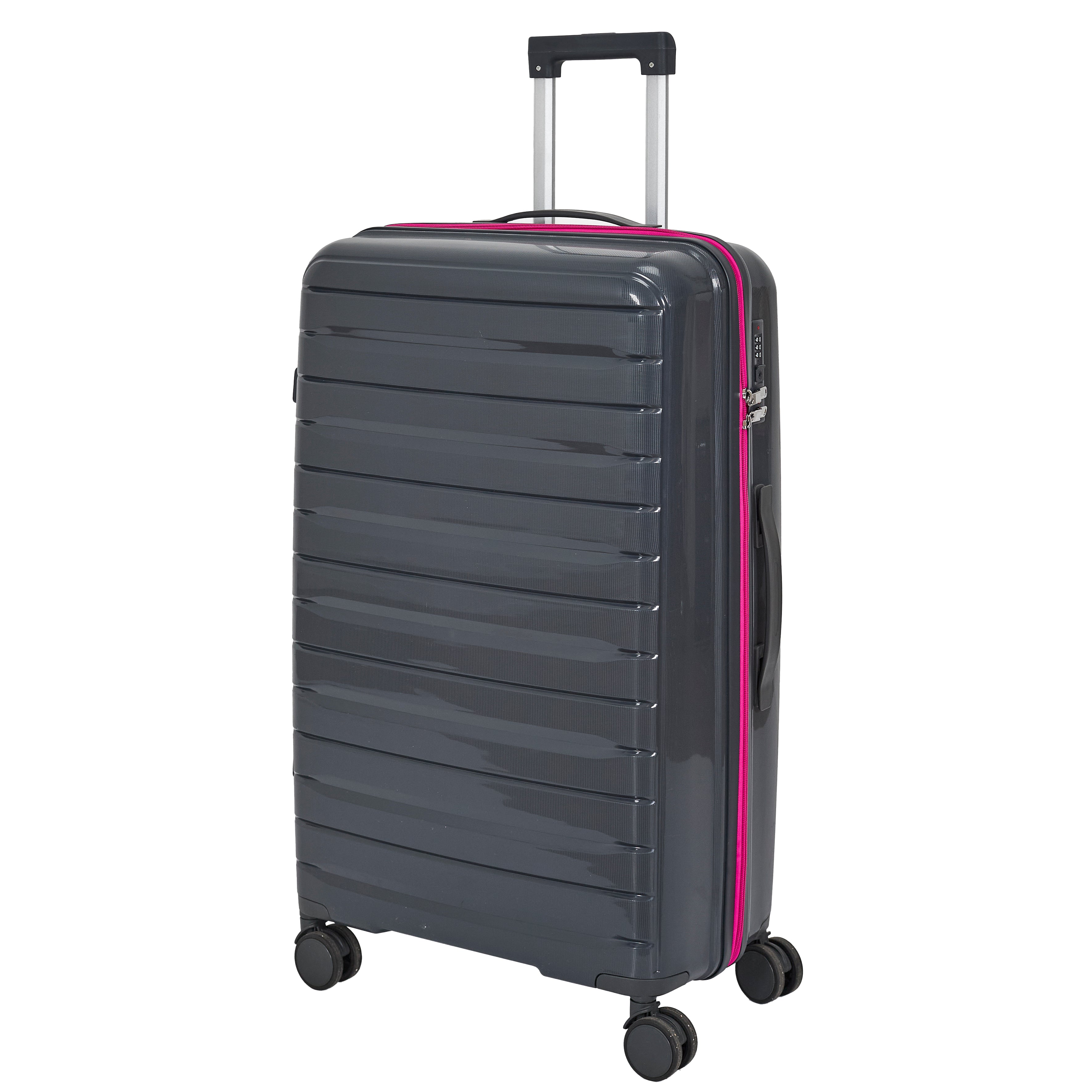 VALISE ROME GRIS ZIP ROSE FLUO X3 36L 60L 86L